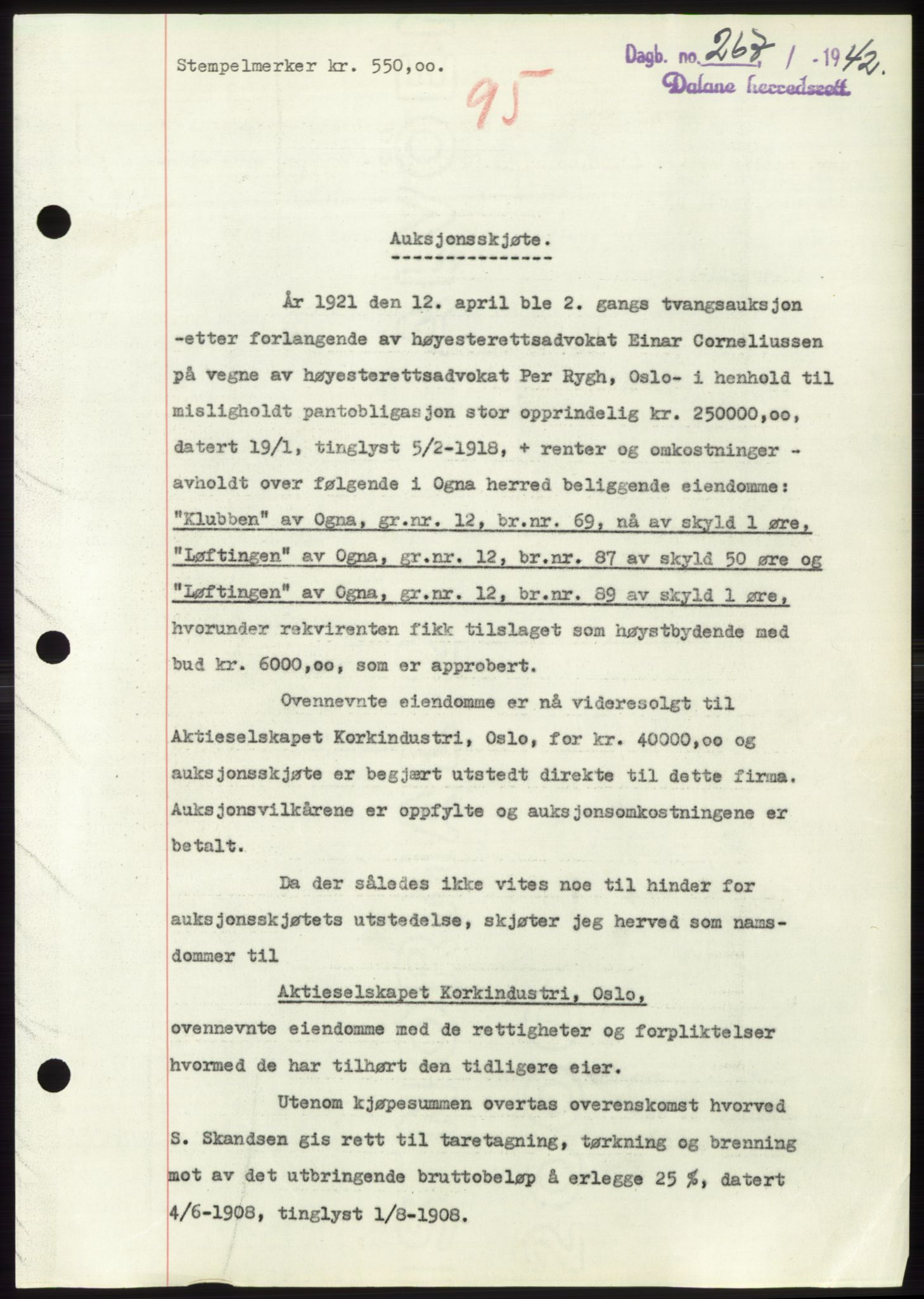 Dalane sorenskriveri, SAST/A-100309/02/G/Gb/L0058: Pantebok, 1926-1950, Tingl.dato: 08.04.1942