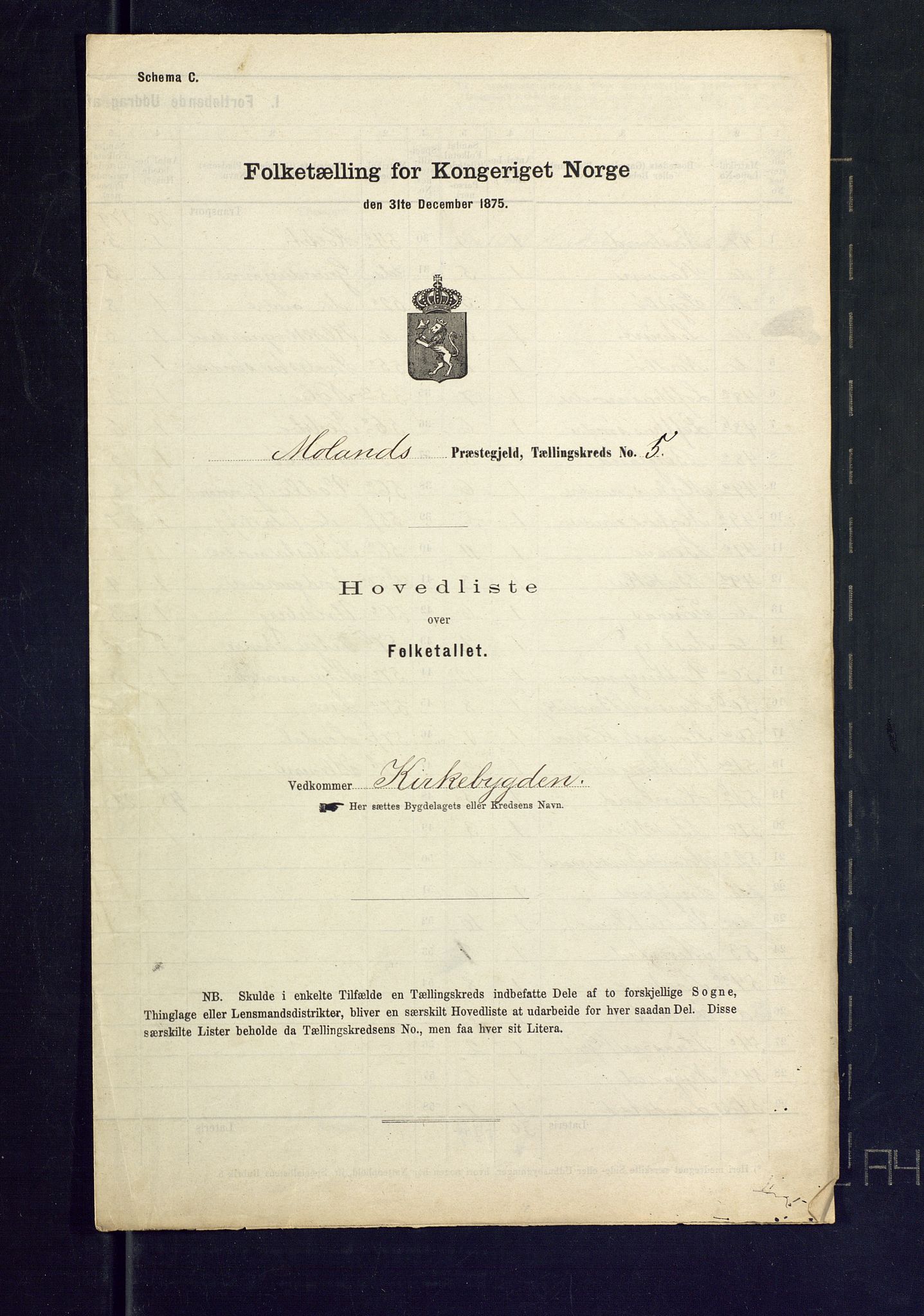 SAKO, Folketelling 1875 for 0831P Moland prestegjeld, 1875, s. 18