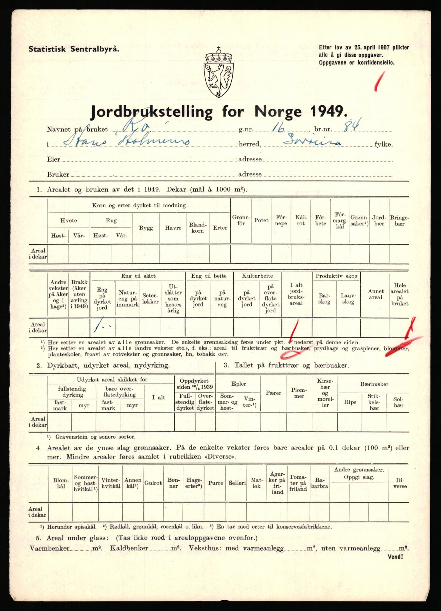 Statistisk sentralbyrå, Næringsøkonomiske emner, Jordbruk, skogbruk, jakt, fiske og fangst, AV/RA-S-2234/G/Gc/L0440: Troms: Sørreisa og Dyrøy, 1949, s. 8