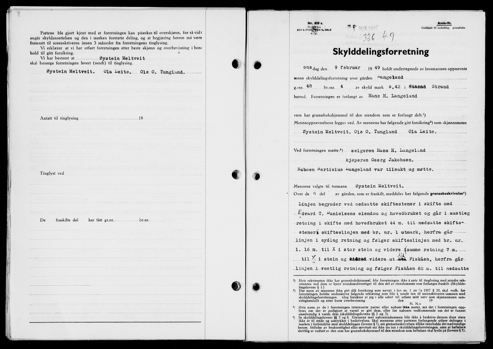 Ryfylke tingrett, SAST/A-100055/001/II/IIB/L0104: Pantebok nr. 83, 1948-1949, Dagboknr: 336/1949