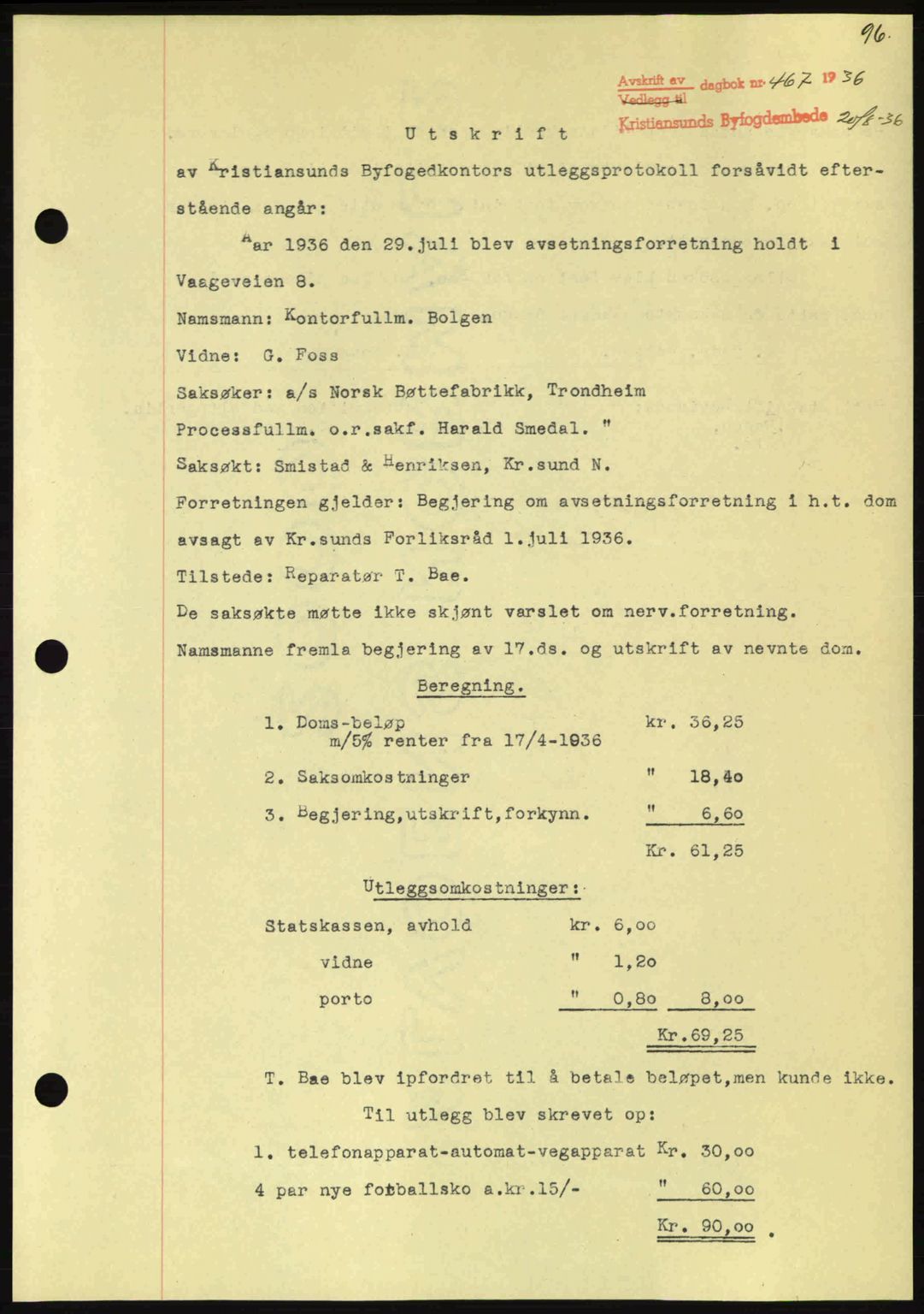 Kristiansund byfogd, SAT/A-4587/A/27: Pantebok nr. 29, 1936-1937, Dagboknr: 467/1936