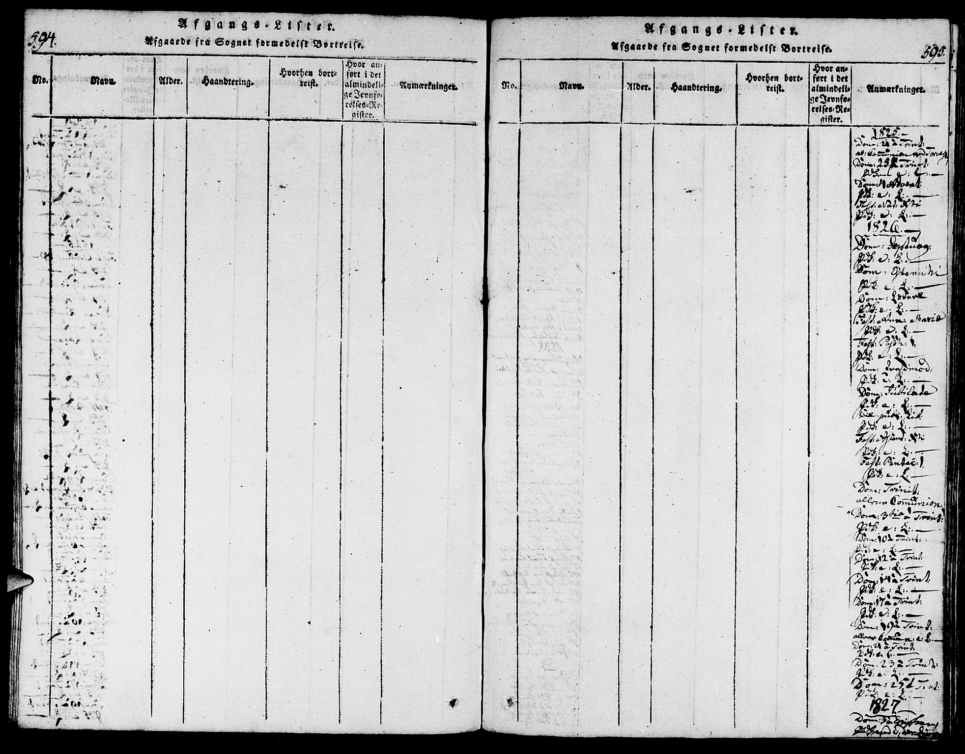 Torvastad sokneprestkontor, SAST/A -101857/H/Ha/Haa/L0004: Ministerialbok nr. A 3 /1, 1817-1836, s. 594-595