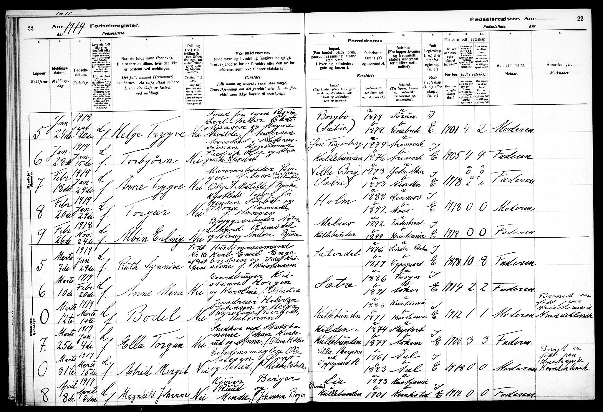 Nesodden prestekontor Kirkebøker, AV/SAO-A-10013/J/Jb/L0001: Fødselsregister nr. II 1, 1916-1933, s. 22