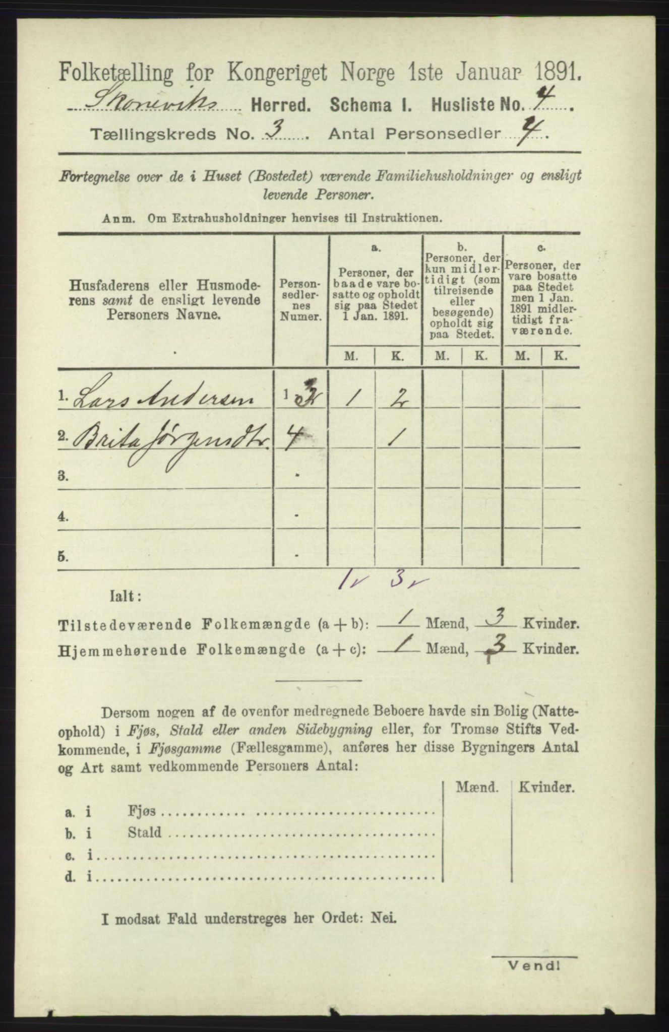 RA, Folketelling 1891 for 1212 Skånevik herred, 1891, s. 493