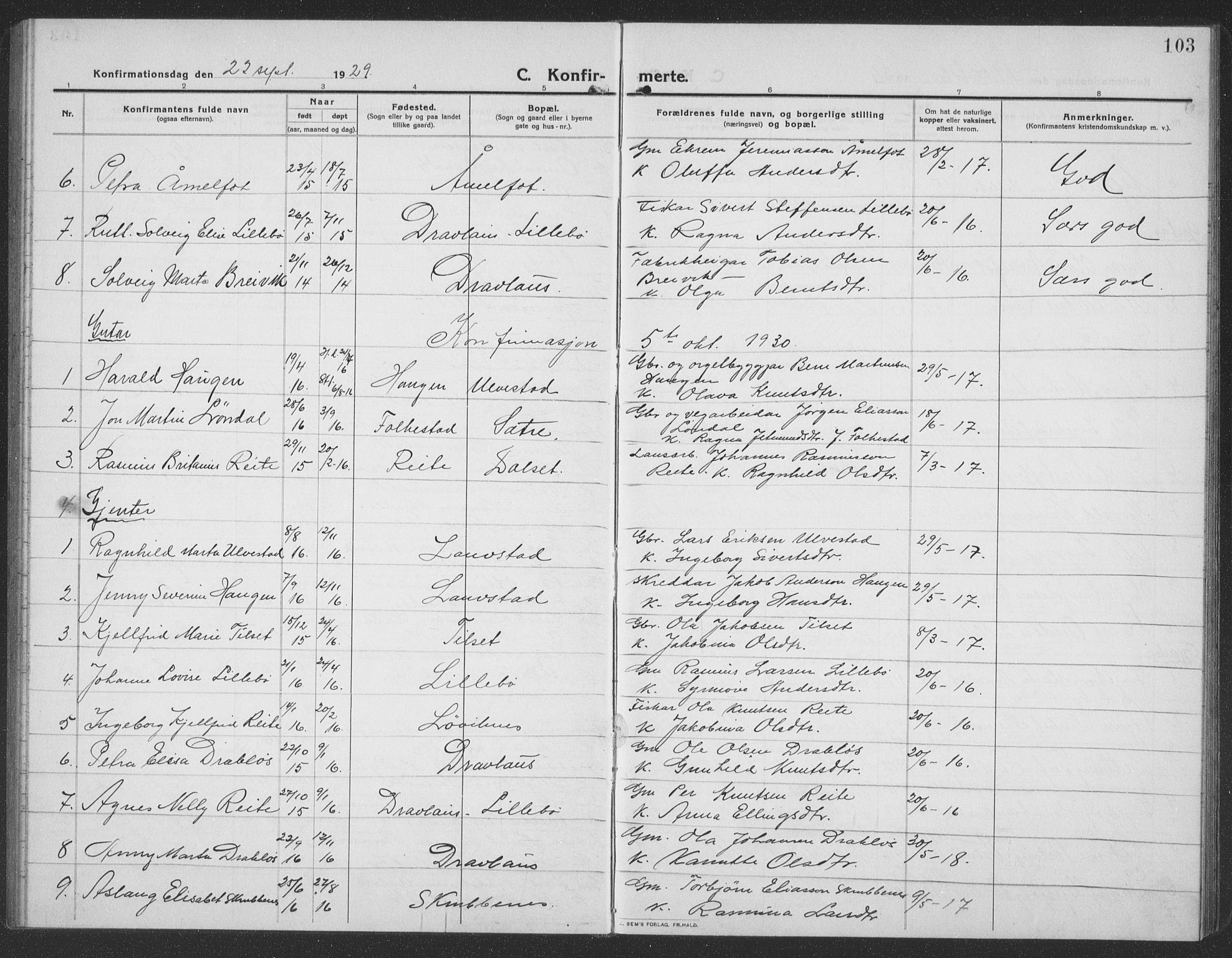 Ministerialprotokoller, klokkerbøker og fødselsregistre - Møre og Romsdal, SAT/A-1454/512/L0169: Klokkerbok nr. 512C01, 1910-1935, s. 103