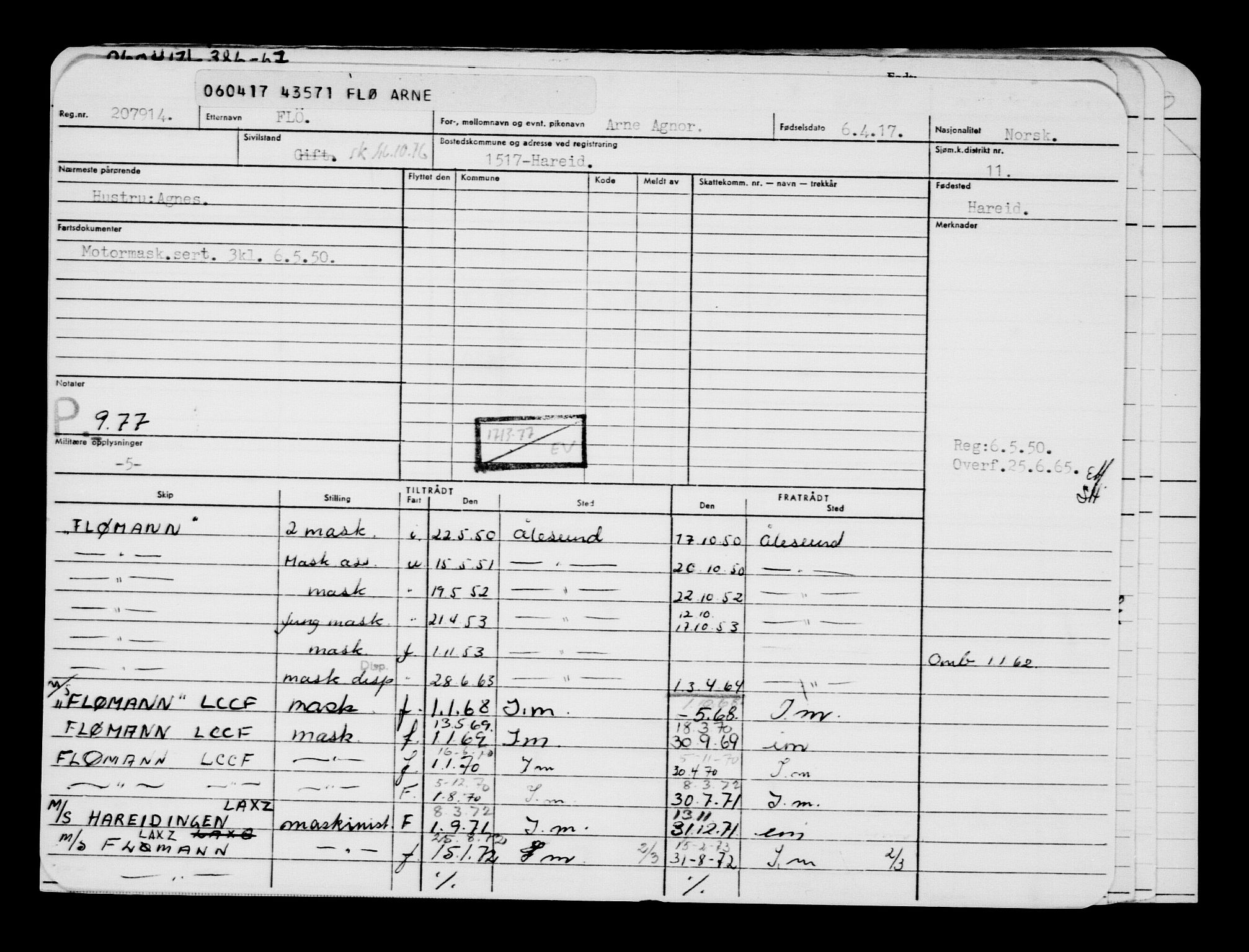 Direktoratet for sjømenn, RA/S-3545/G/Gb/L0147: Hovedkort, 1917, s. 470