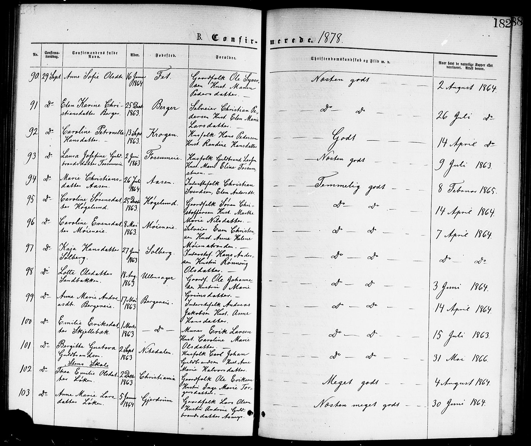 Skedsmo prestekontor Kirkebøker, AV/SAO-A-10033a/G/Ga/L0003: Klokkerbok nr. I 3, 1873-1882, s. 182