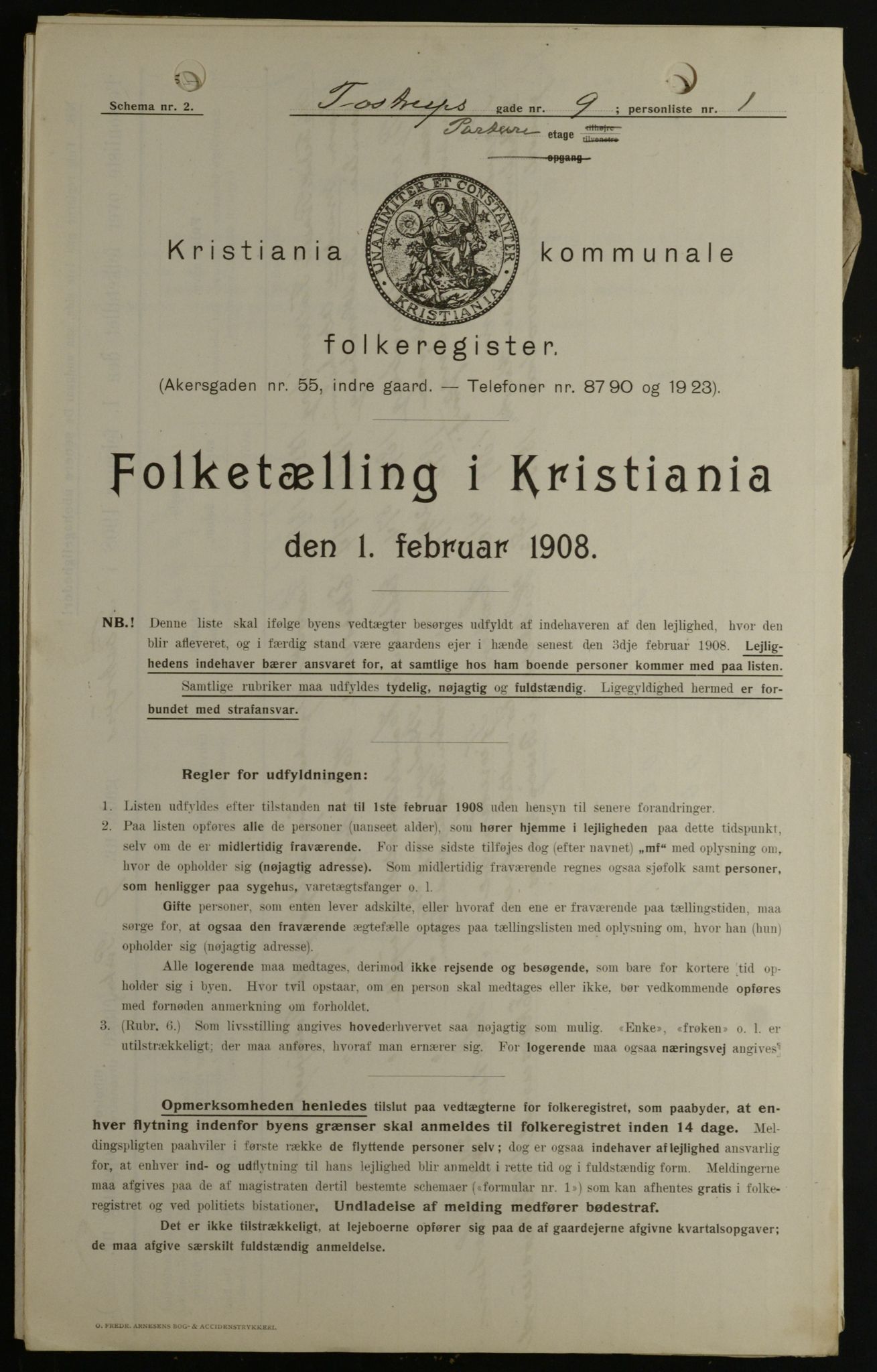 OBA, Kommunal folketelling 1.2.1908 for Kristiania kjøpstad, 1908, s. 103684