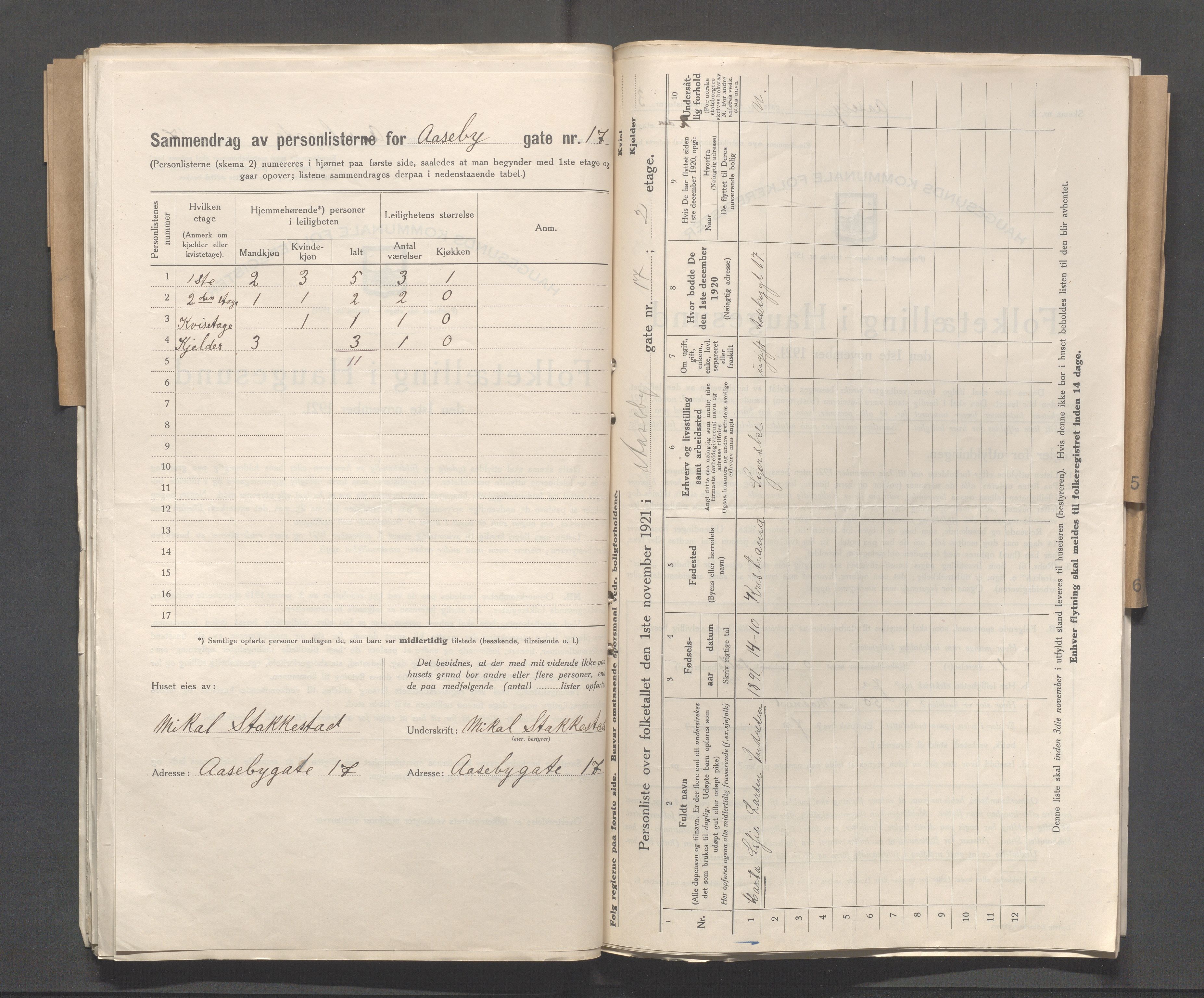 IKAR, Kommunal folketelling 1.11.1921 for Haugesund, 1921, s. 49