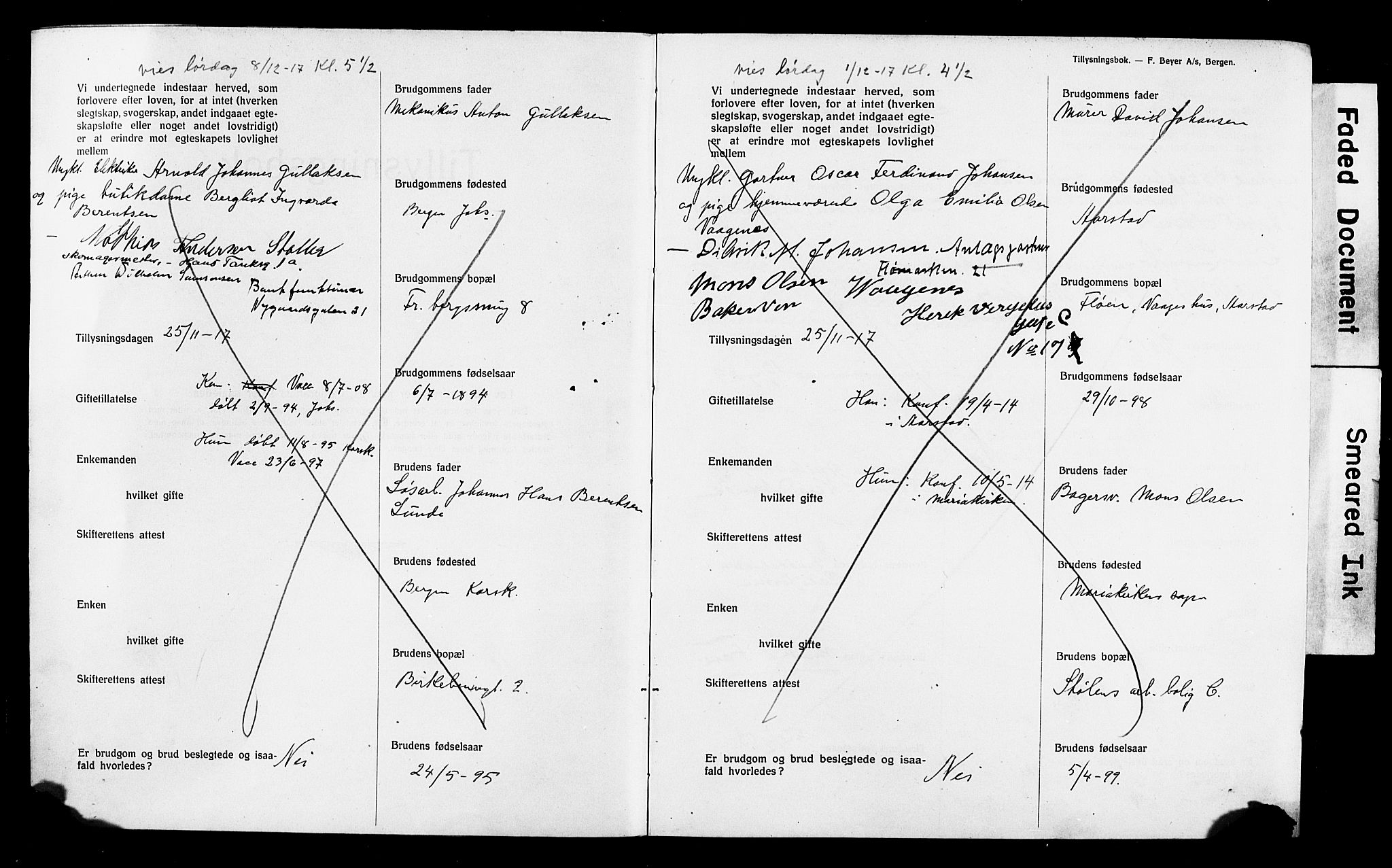 Mariakirken Sokneprestembete, SAB/A-76901: Forlovererklæringer nr. II.5.4, 1917-1918, s. 2