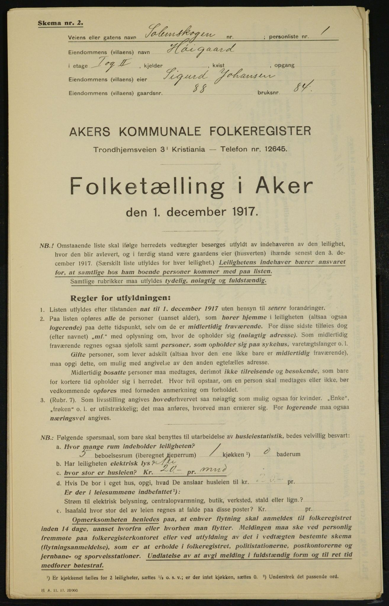 OBA, Kommunal folketelling 1.12.1917 for Aker, 1917, s. 14001