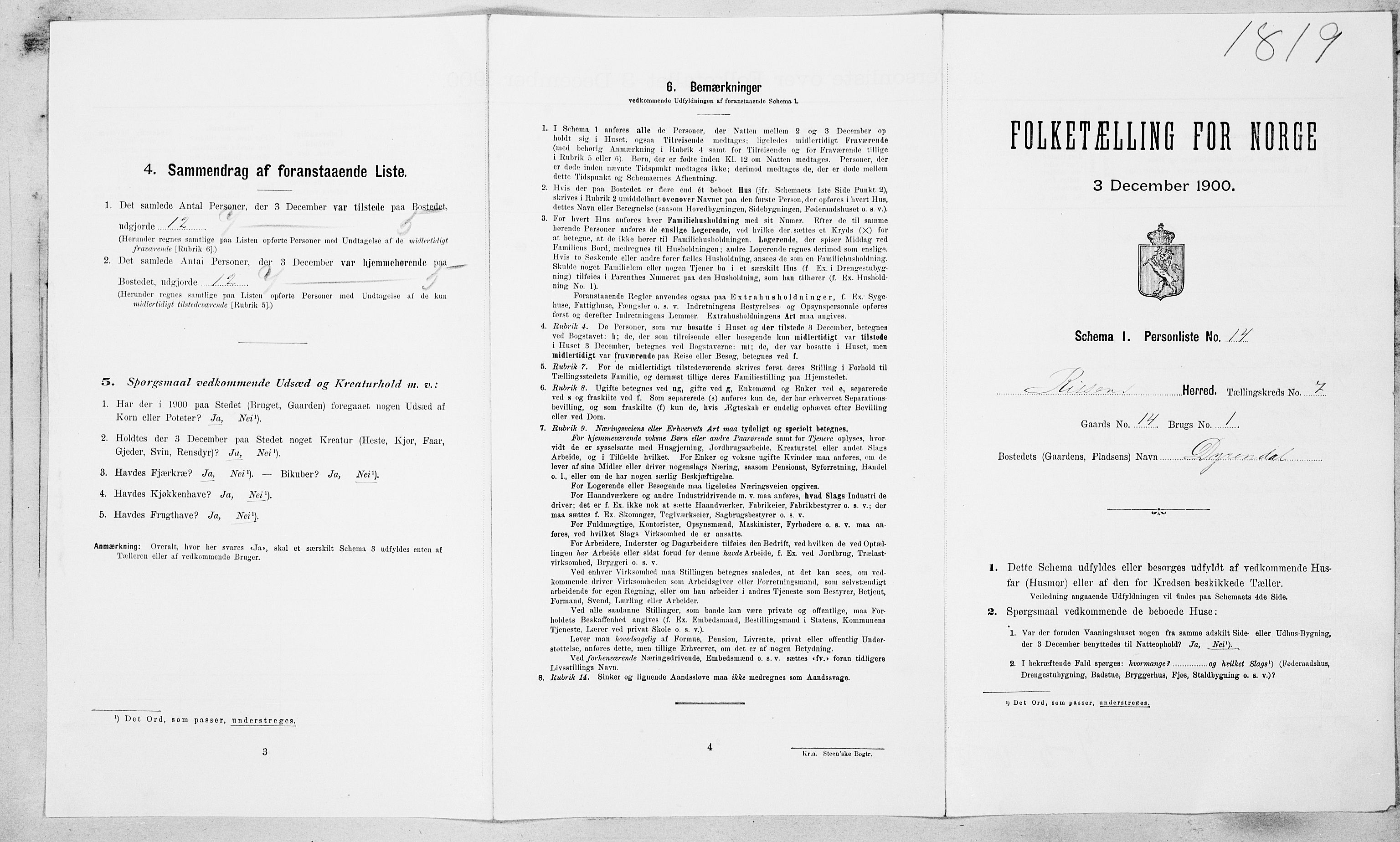 SAT, Folketelling 1900 for 1624 Rissa herred, 1900, s. 831