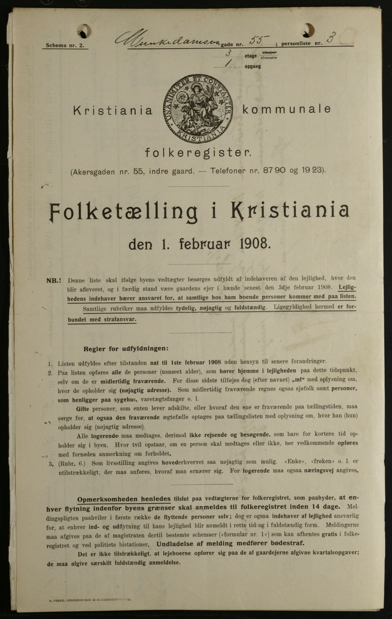 OBA, Kommunal folketelling 1.2.1908 for Kristiania kjøpstad, 1908, s. 60495