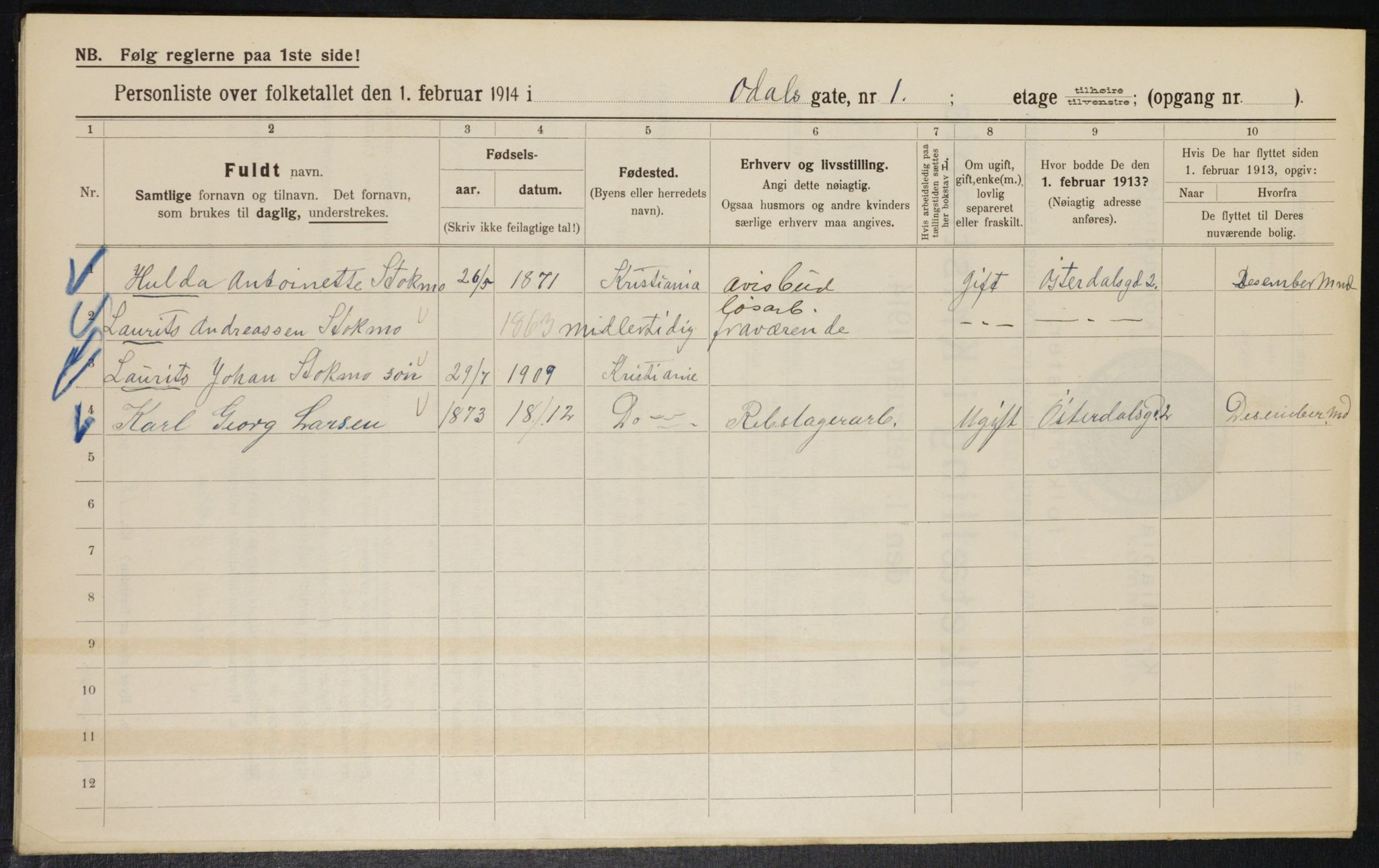 OBA, Kommunal folketelling 1.2.1914 for Kristiania, 1914, s. 74397