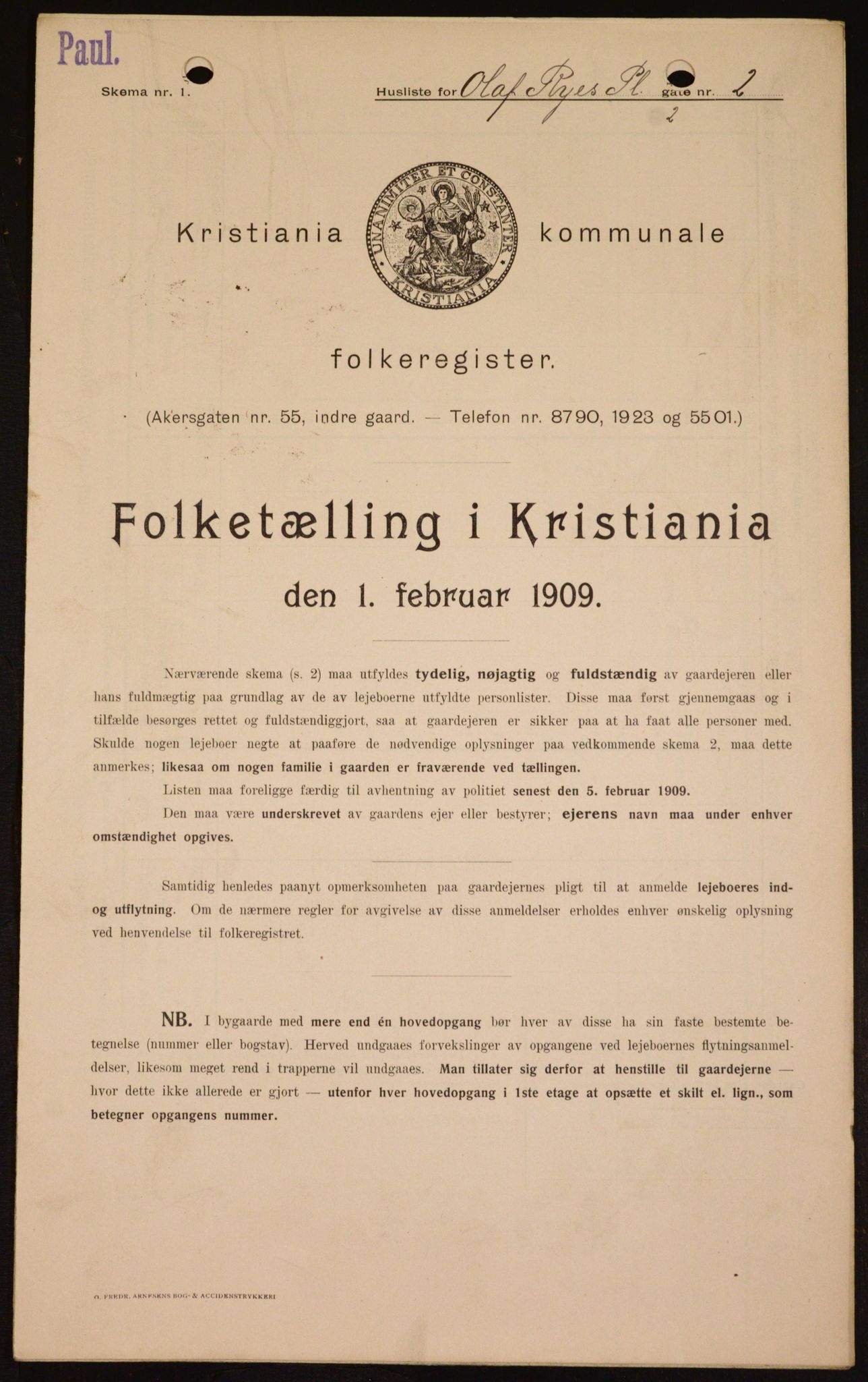 OBA, Kommunal folketelling 1.2.1909 for Kristiania kjøpstad, 1909, s. 67914