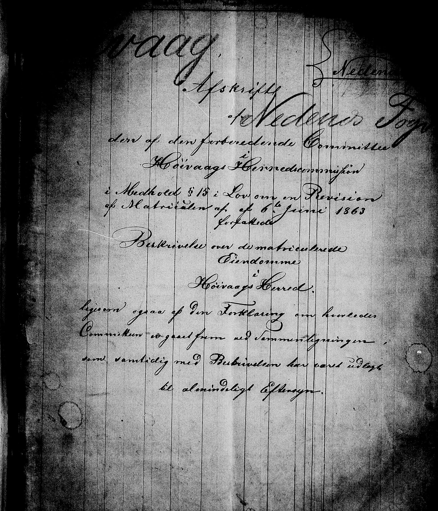 Matrikkelrevisjonen av 1863, AV/RA-S-1530/F/Fe/L0162: Høvåg, 1863