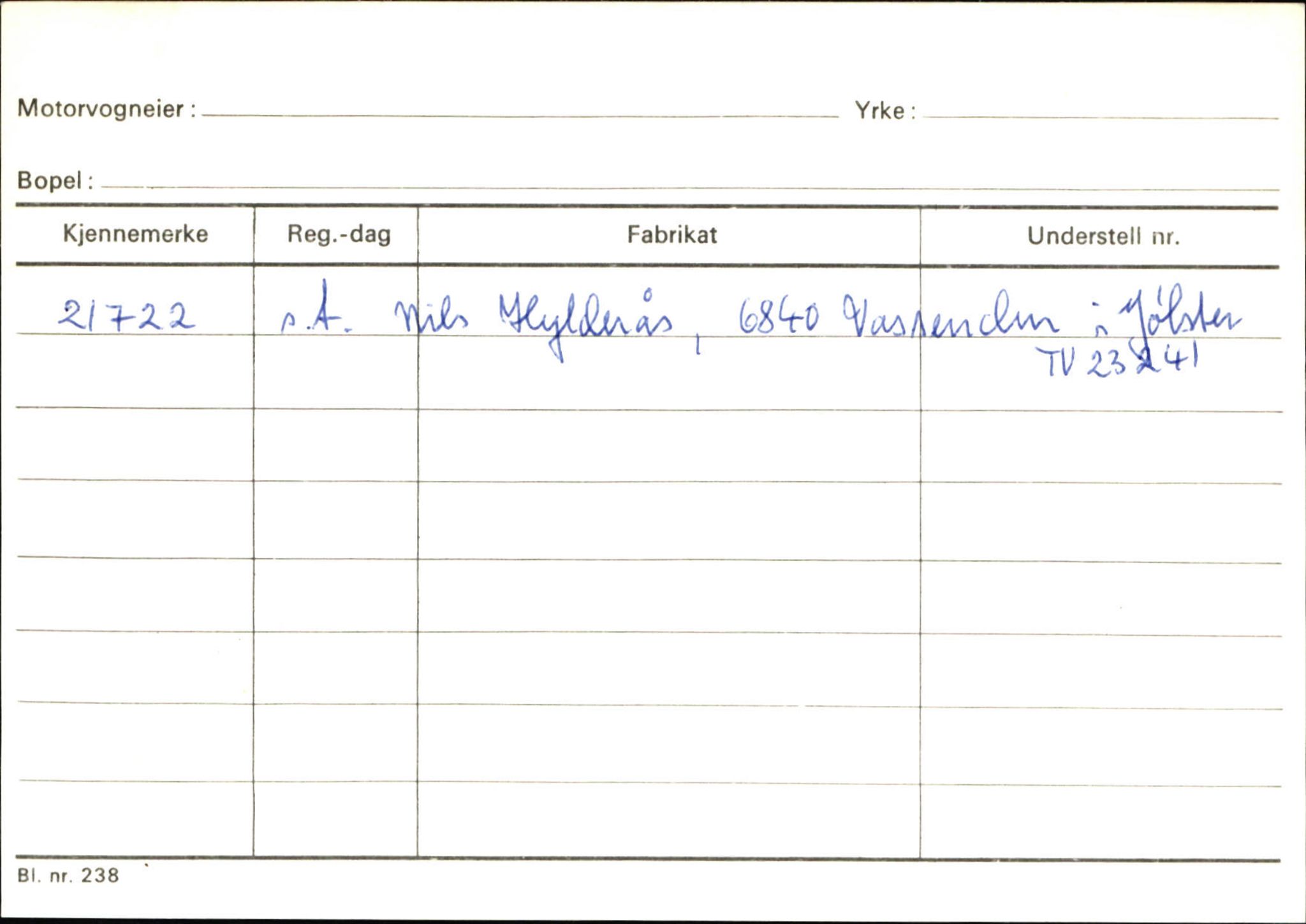 Statens vegvesen, Sogn og Fjordane vegkontor, SAB/A-5301/4/F/L0132: Eigarregister Askvoll A-Å. Balestrand A-Å, 1945-1975, s. 256