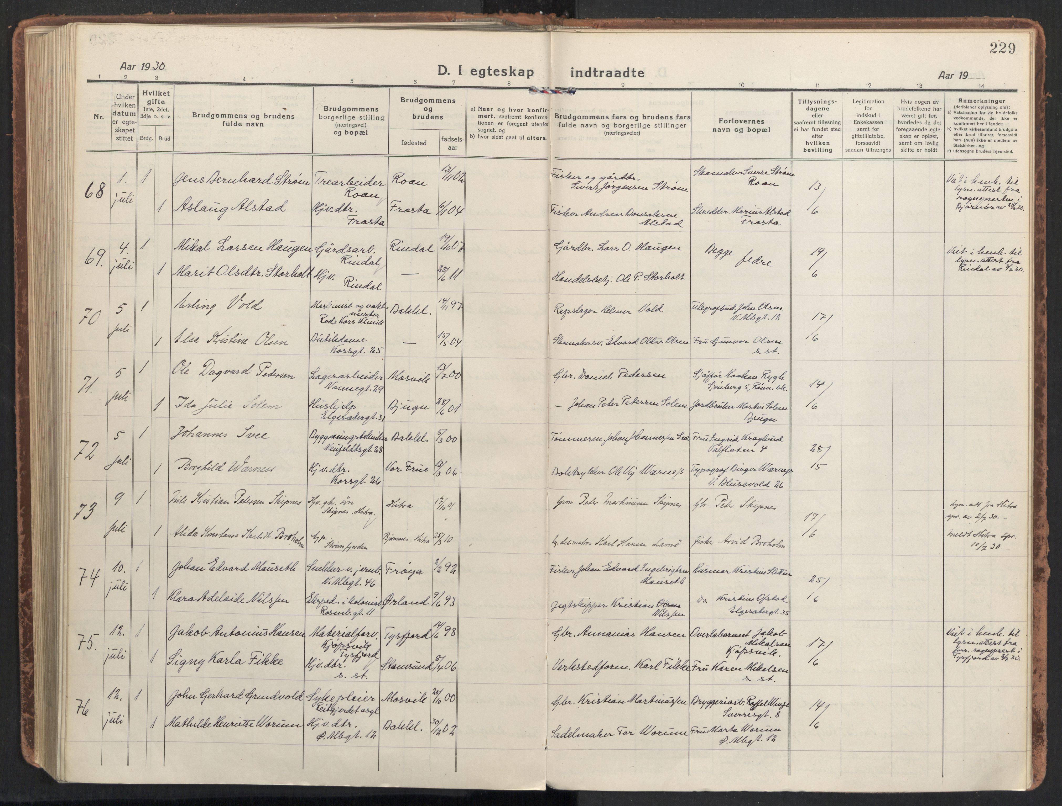 Ministerialprotokoller, klokkerbøker og fødselsregistre - Sør-Trøndelag, SAT/A-1456/604/L0206: Ministerialbok nr. 604A26, 1917-1931, s. 229