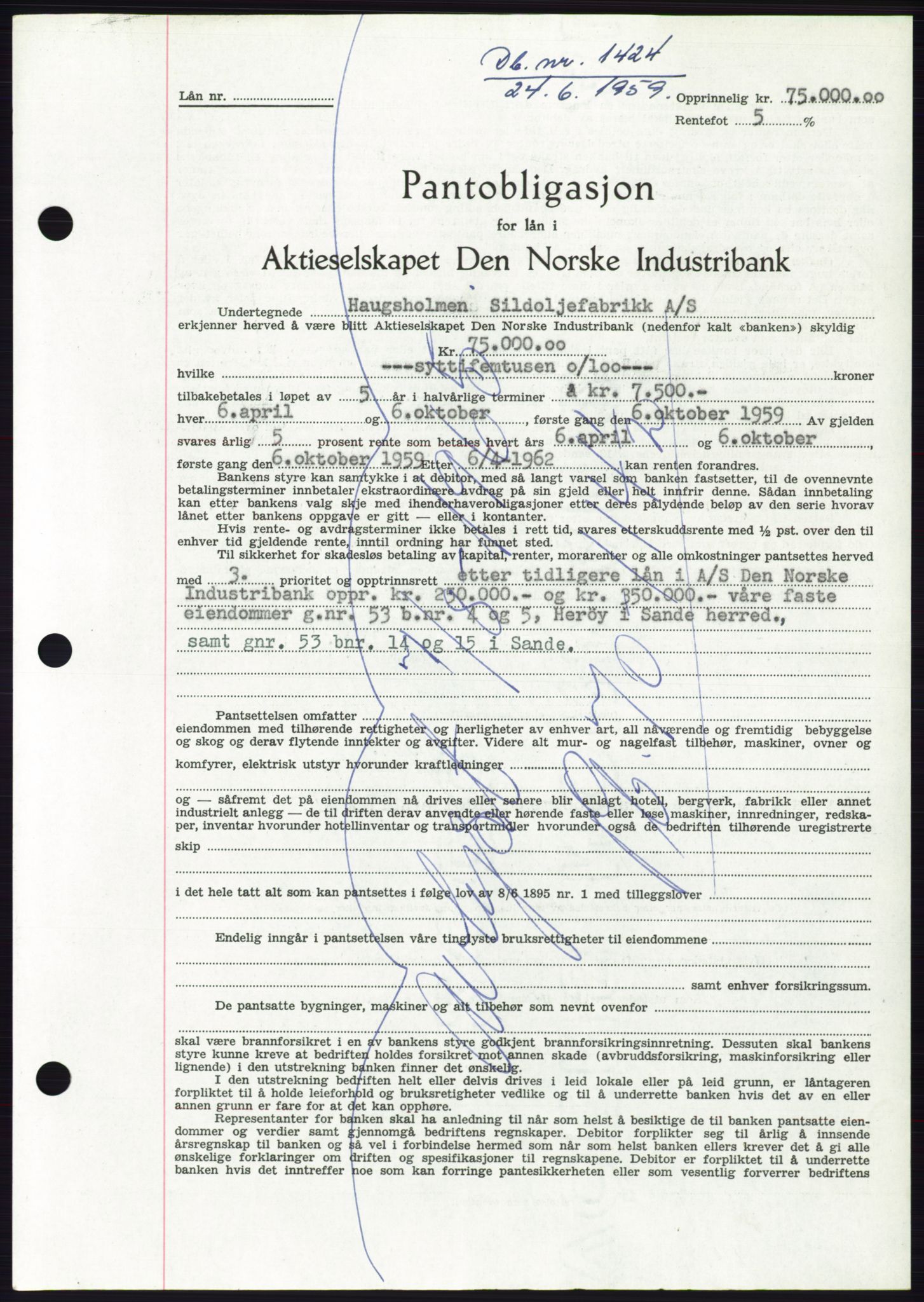 Søre Sunnmøre sorenskriveri, SAT/A-4122/1/2/2C/L0133: Pantebok nr. 21B, 1959-1959, Dagboknr: 1424/1959