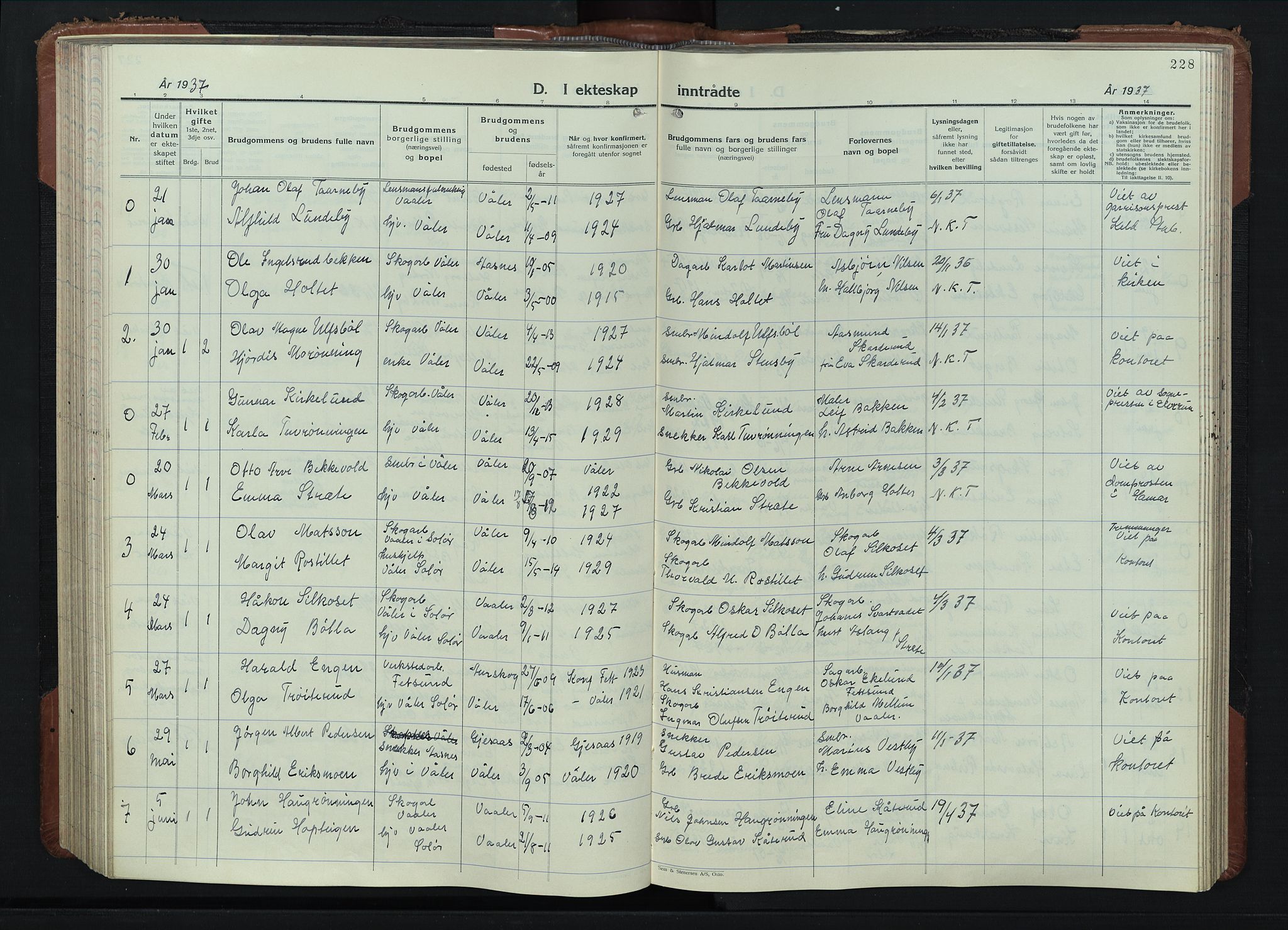 Våler prestekontor, Hedmark, AV/SAH-PREST-040/H/Ha/Hab/L0006: Klokkerbok nr. 6, 1932-1956, s. 228