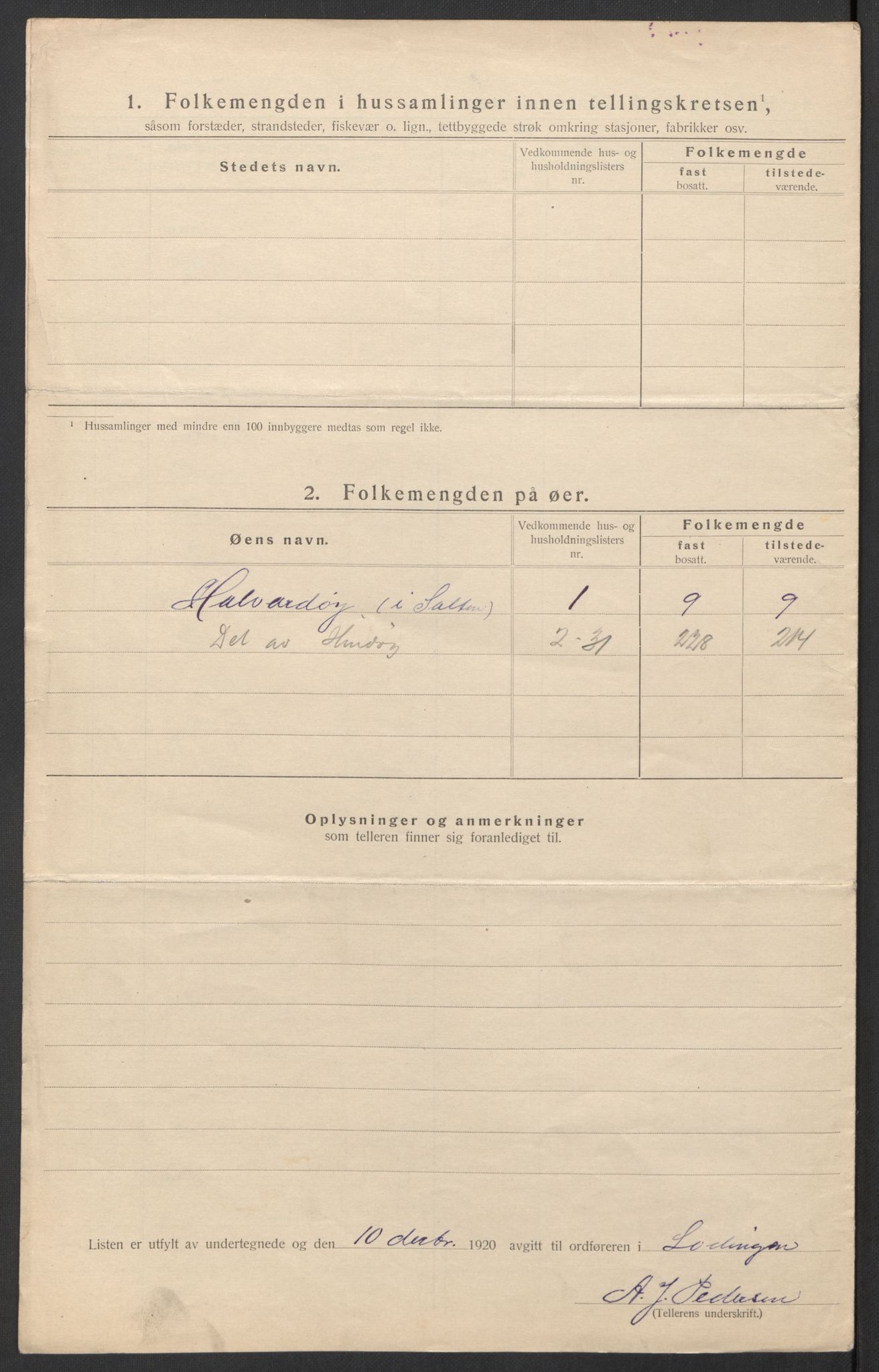 SAT, Folketelling 1920 for 1851 Lødingen herred, 1920, s. 11