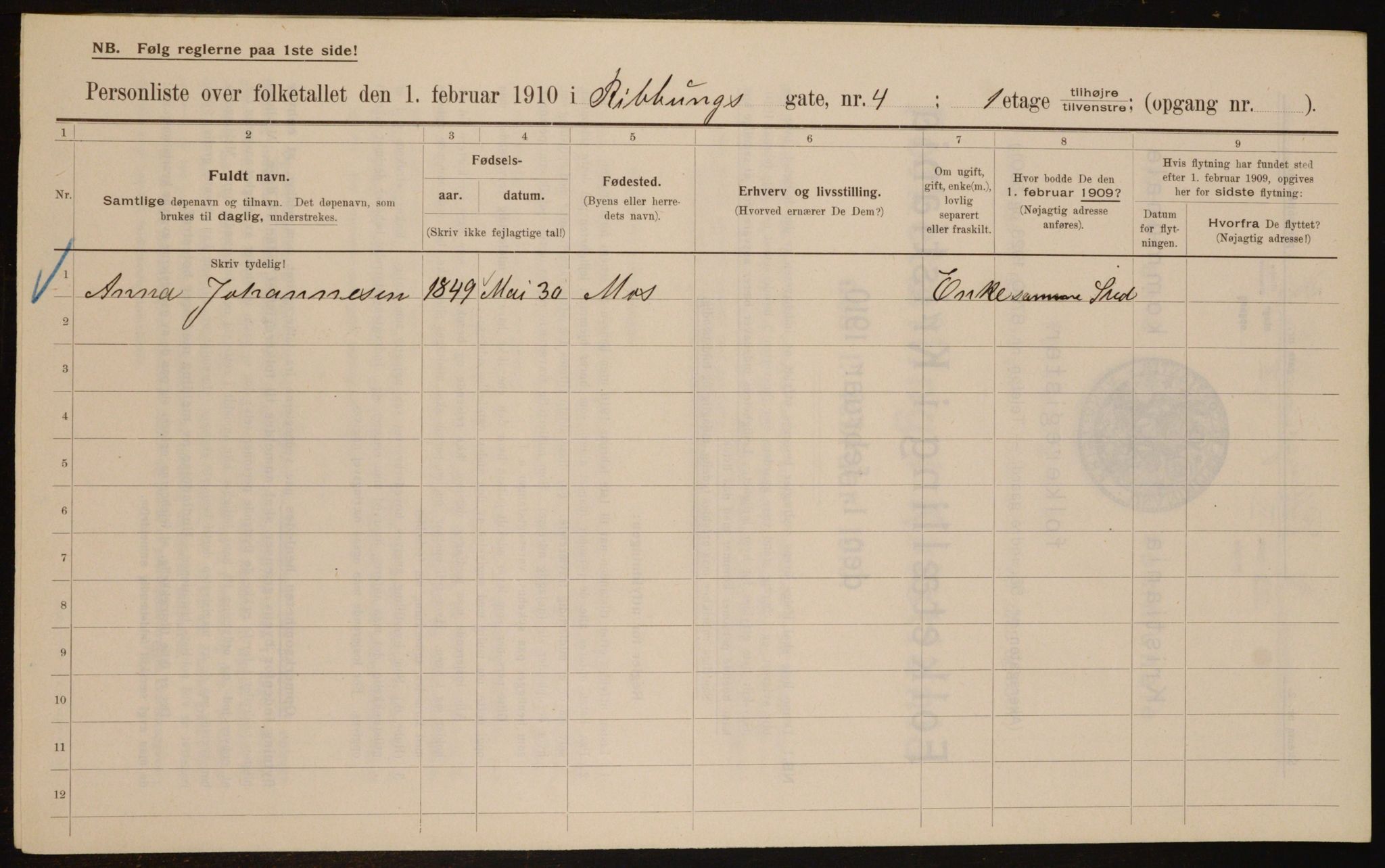 OBA, Kommunal folketelling 1.2.1910 for Kristiania, 1910, s. 79307