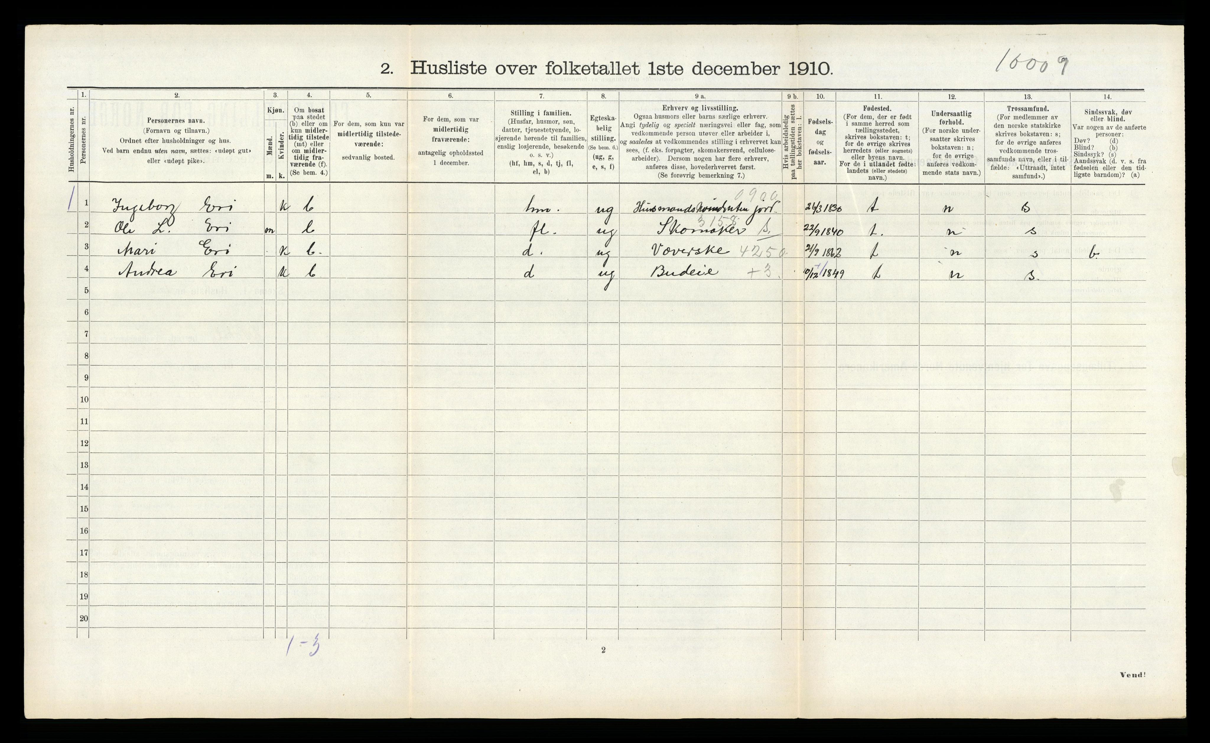 RA, Folketelling 1910 for 1422 Lærdal herred, 1910, s. 593