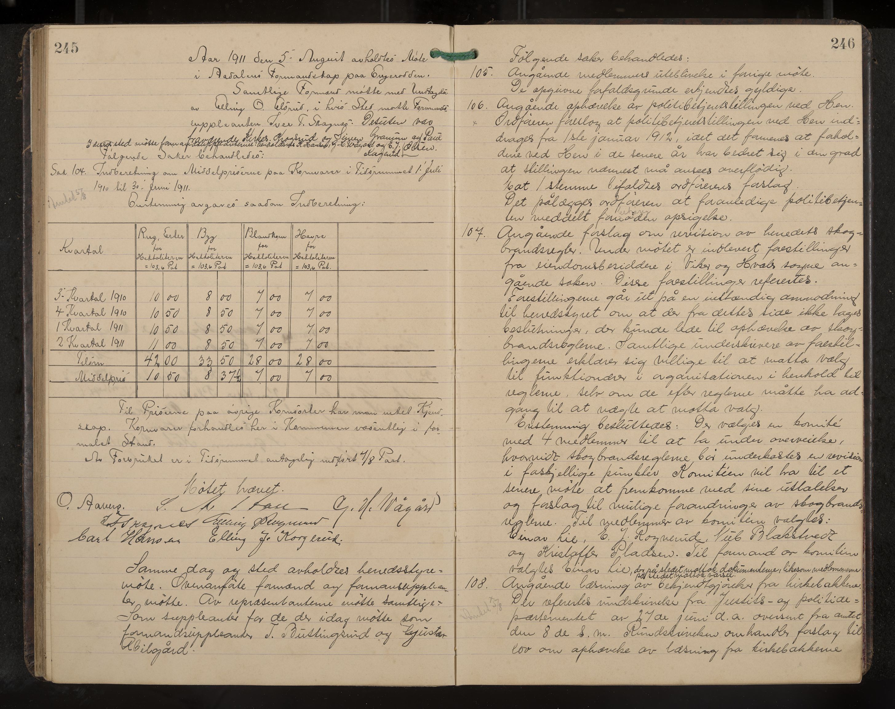 Ådal formannskap og sentraladministrasjon, IKAK/0614021/A/Aa/L0003: Møtebok, 1907-1914, s. 245-246
