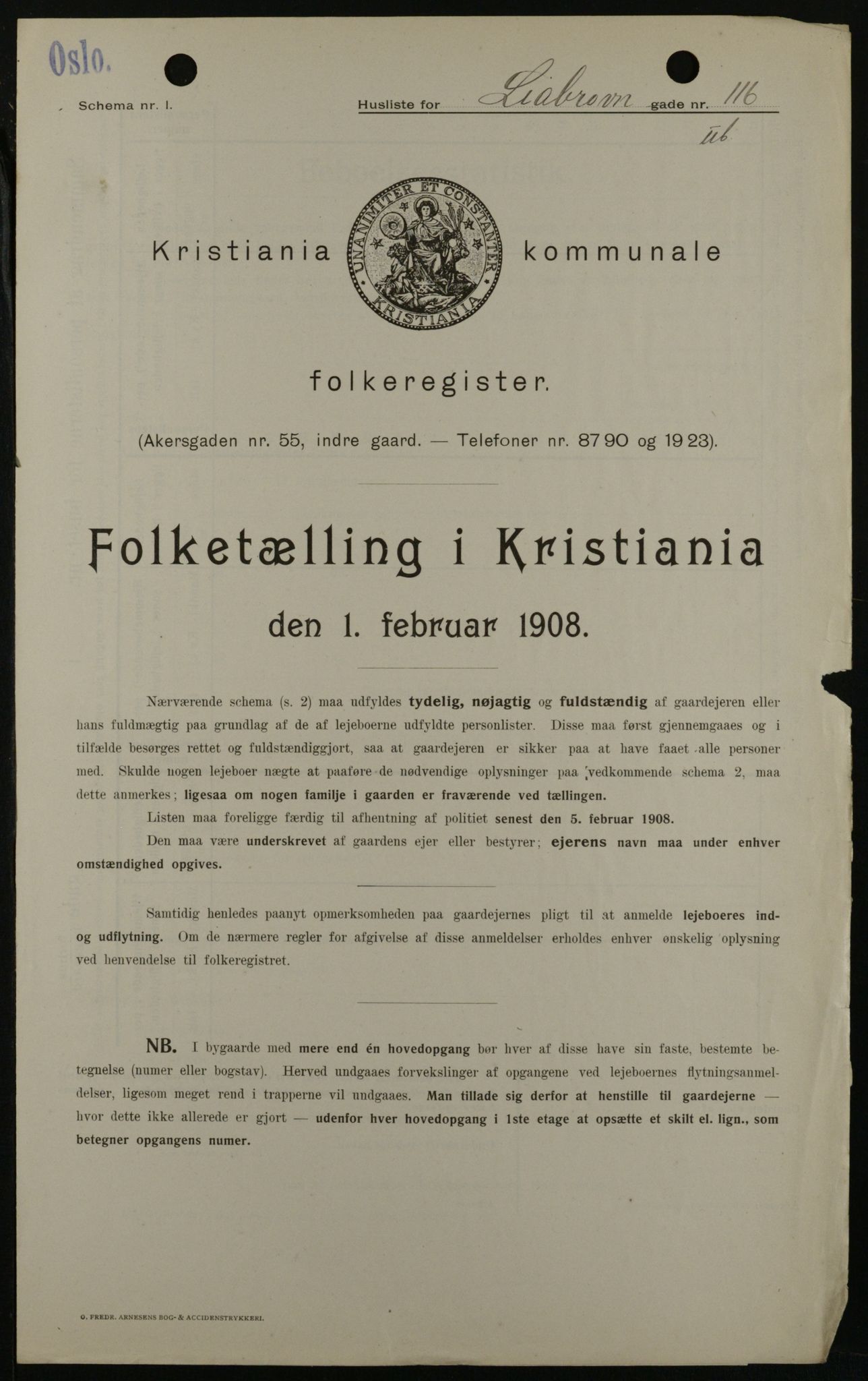 OBA, Kommunal folketelling 1.2.1908 for Kristiania kjøpstad, 1908, s. 52263