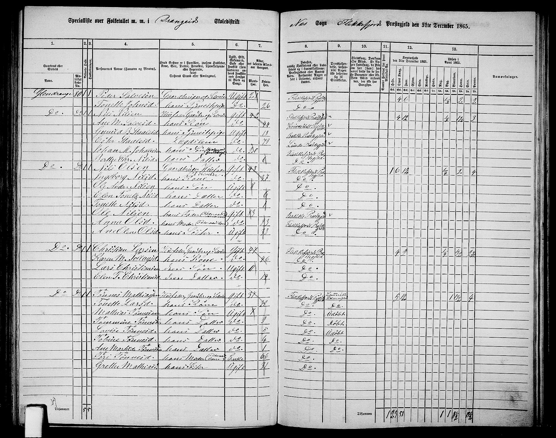 RA, Folketelling 1865 for 1042L Flekkefjord prestegjeld, Nes sokn og Hidra sokn, 1865, s. 139