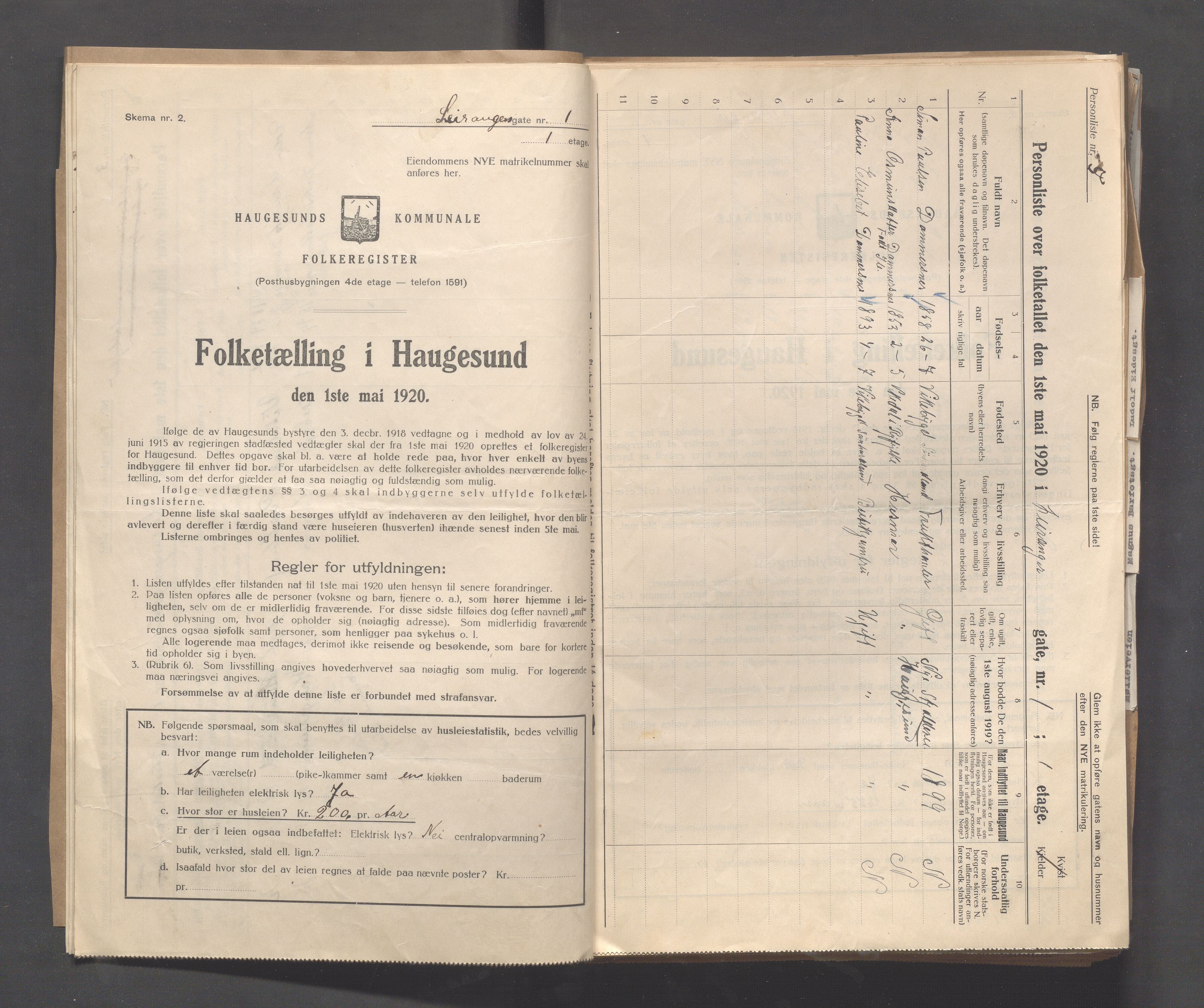 IKAR, Kommunal folketelling 1.5.1920 for Haugesund, 1920, s. 2851