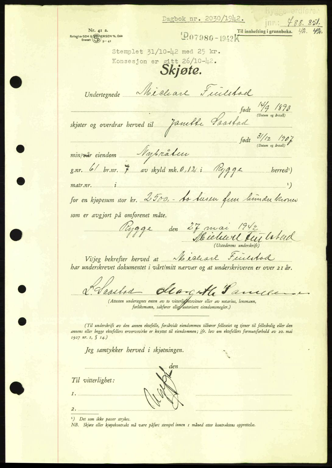 Moss sorenskriveri, SAO/A-10168: Pantebok nr. A10, 1942-1943, Dagboknr: 2030/1942