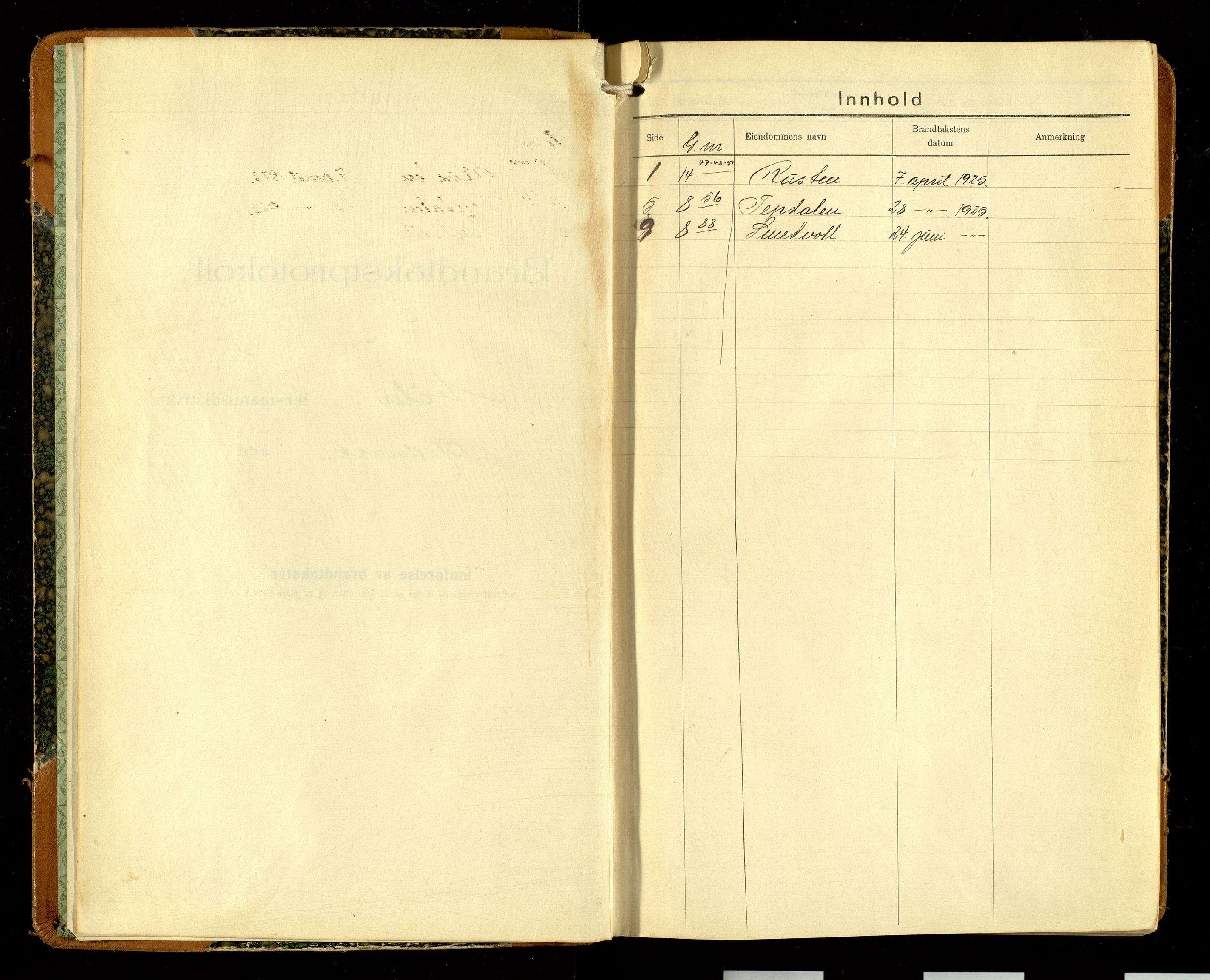 Norges Brannkasse, Våler, Hedmark, AV/SAH-NBRANV-019/F/L0022: Branntakstprotokoll, 1925-1928