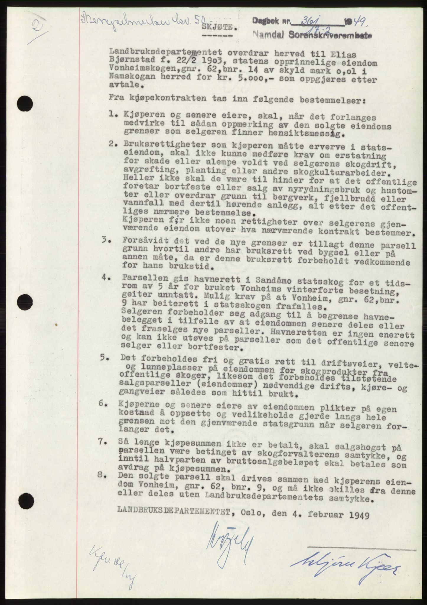Namdal sorenskriveri, SAT/A-4133/1/2/2C: Pantebok nr. -, 1949-1949, Dagboknr: 361/1949