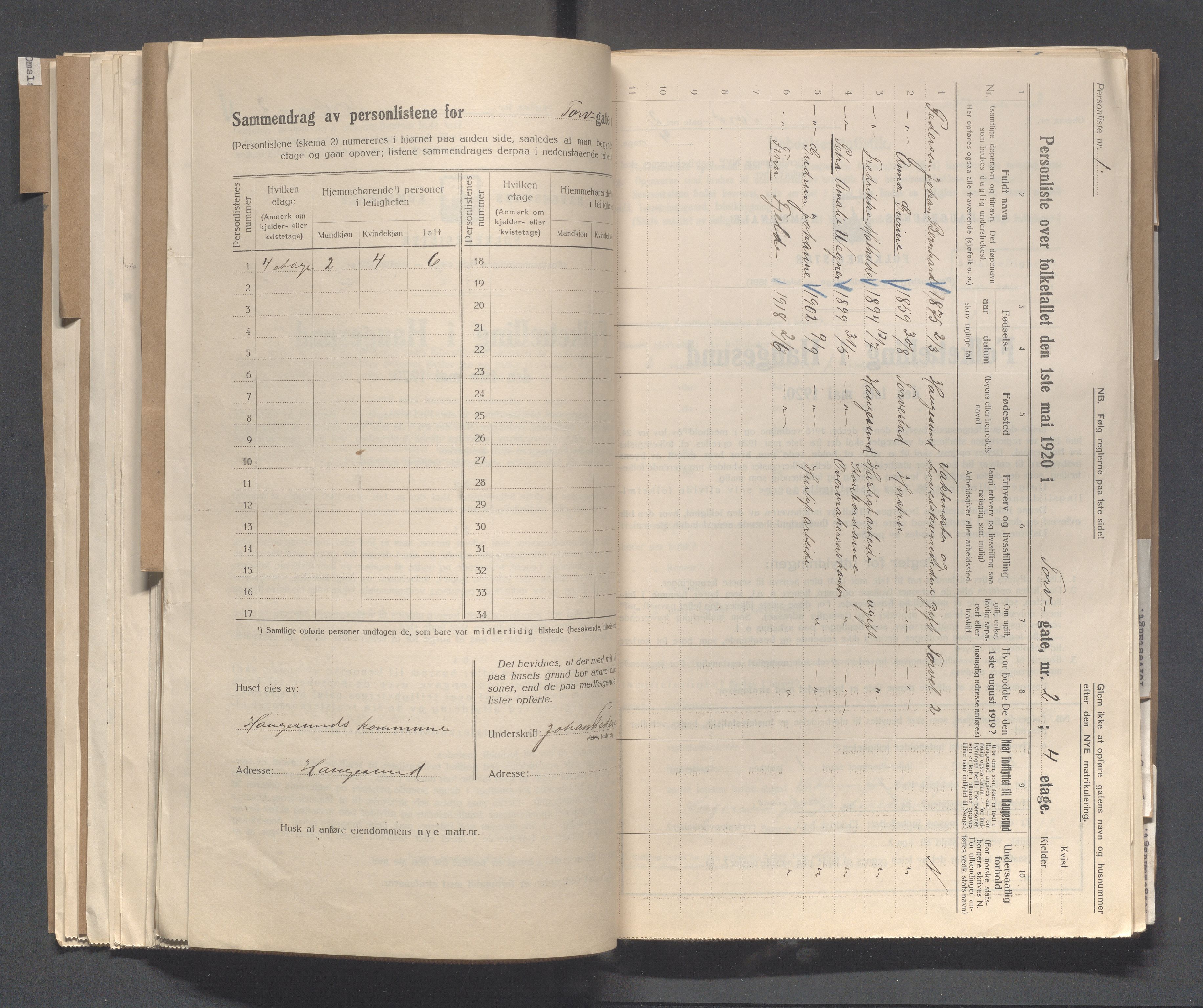 IKAR, Kommunal folketelling 1.5.1920 for Haugesund, 1920, s. 5212