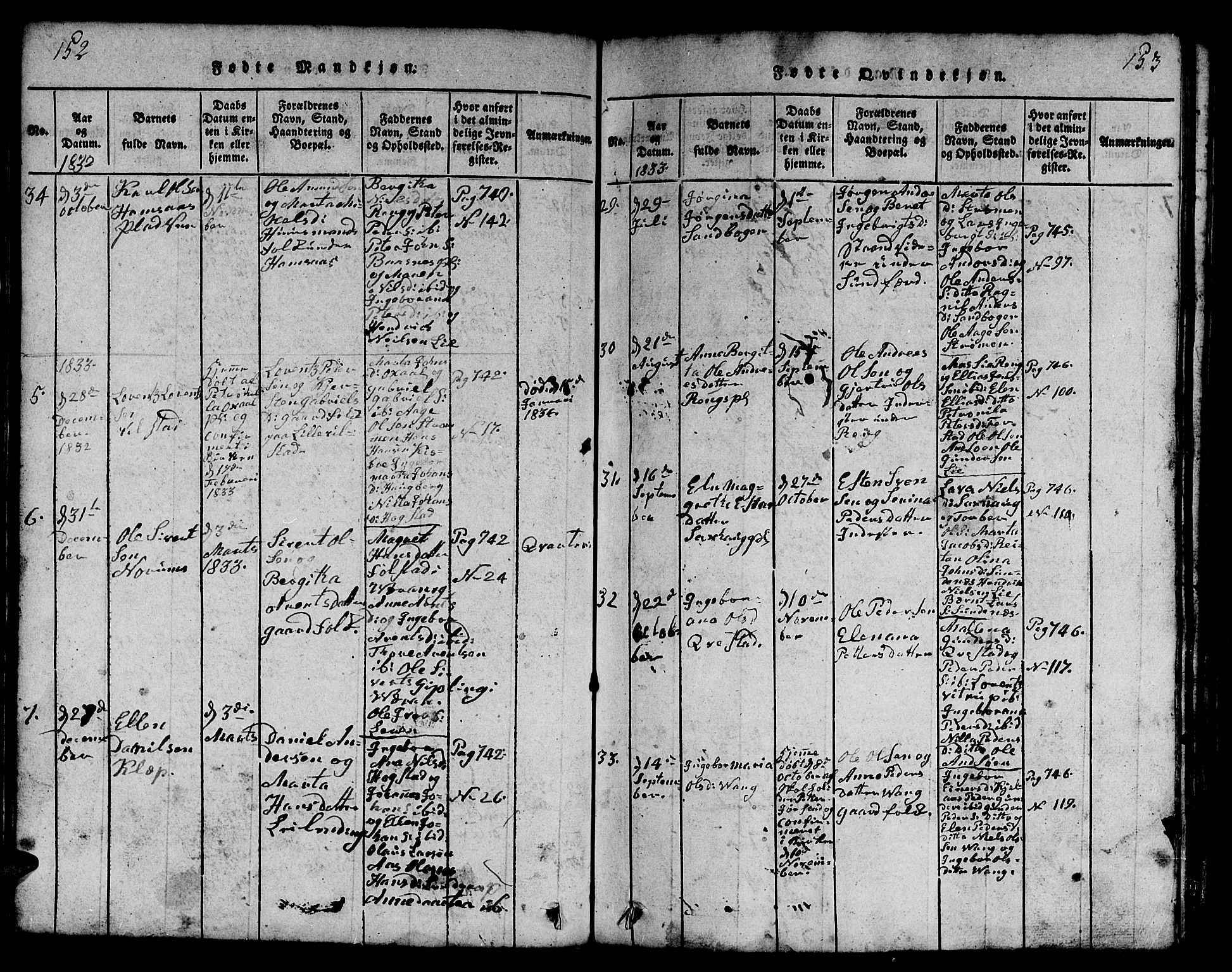 Ministerialprotokoller, klokkerbøker og fødselsregistre - Nord-Trøndelag, SAT/A-1458/730/L0298: Klokkerbok nr. 730C01, 1816-1849, s. 152-153