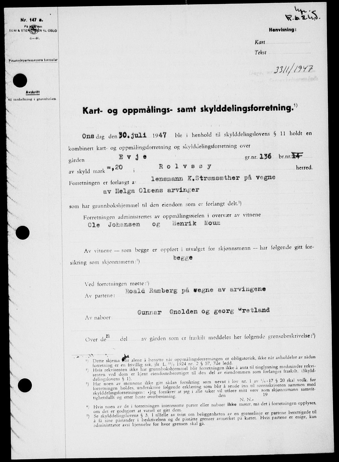 Onsøy sorenskriveri, SAO/A-10474/G/Ga/Gab/L0022: Pantebok nr. II A-22, 1947-1948, Dagboknr: 3311/1947