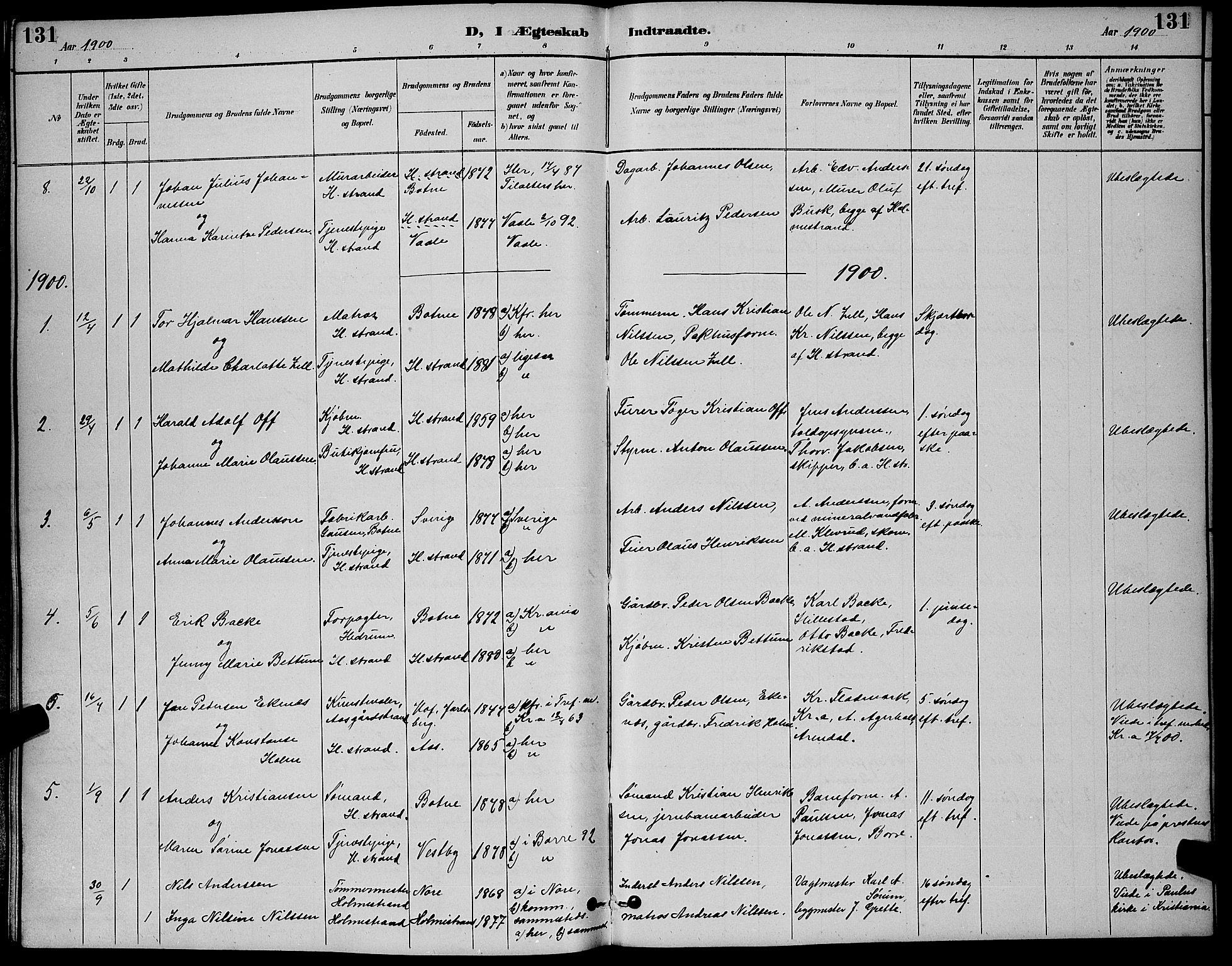 Holmestrand kirkebøker, AV/SAKO-A-346/G/Ga/L0005: Klokkerbok nr. 5, 1889-1901, s. 131