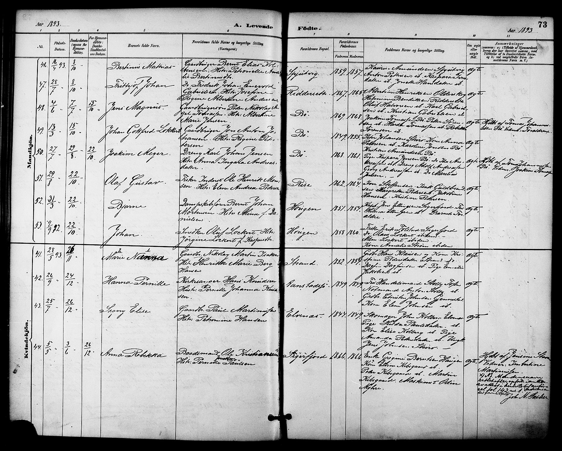 Ministerialprotokoller, klokkerbøker og fødselsregistre - Nordland, AV/SAT-A-1459/895/L1371: Ministerialbok nr. 895A06, 1885-1894, s. 73
