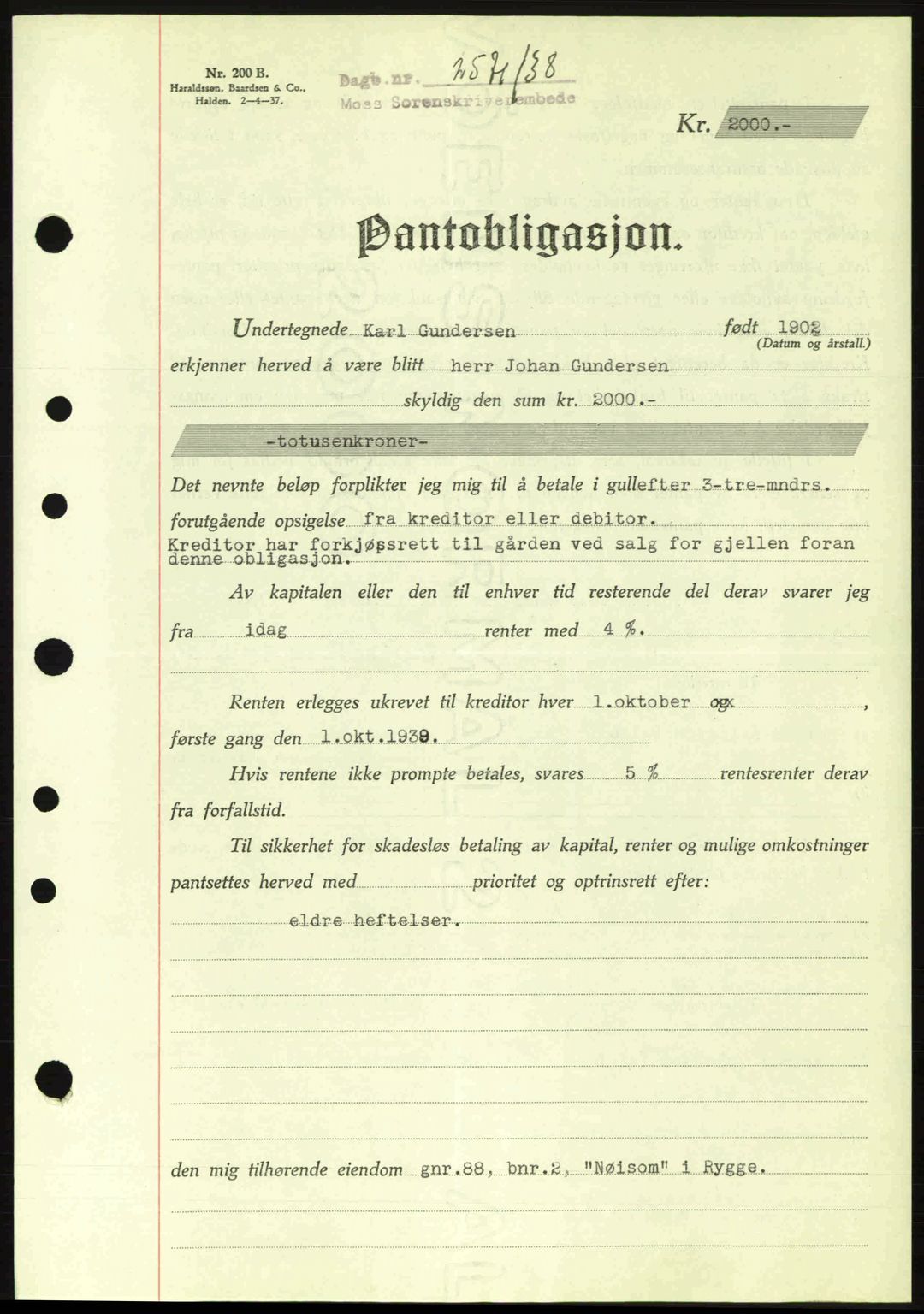 Moss sorenskriveri, SAO/A-10168: Pantebok nr. B6, 1938-1938, Dagboknr: 2571/1938