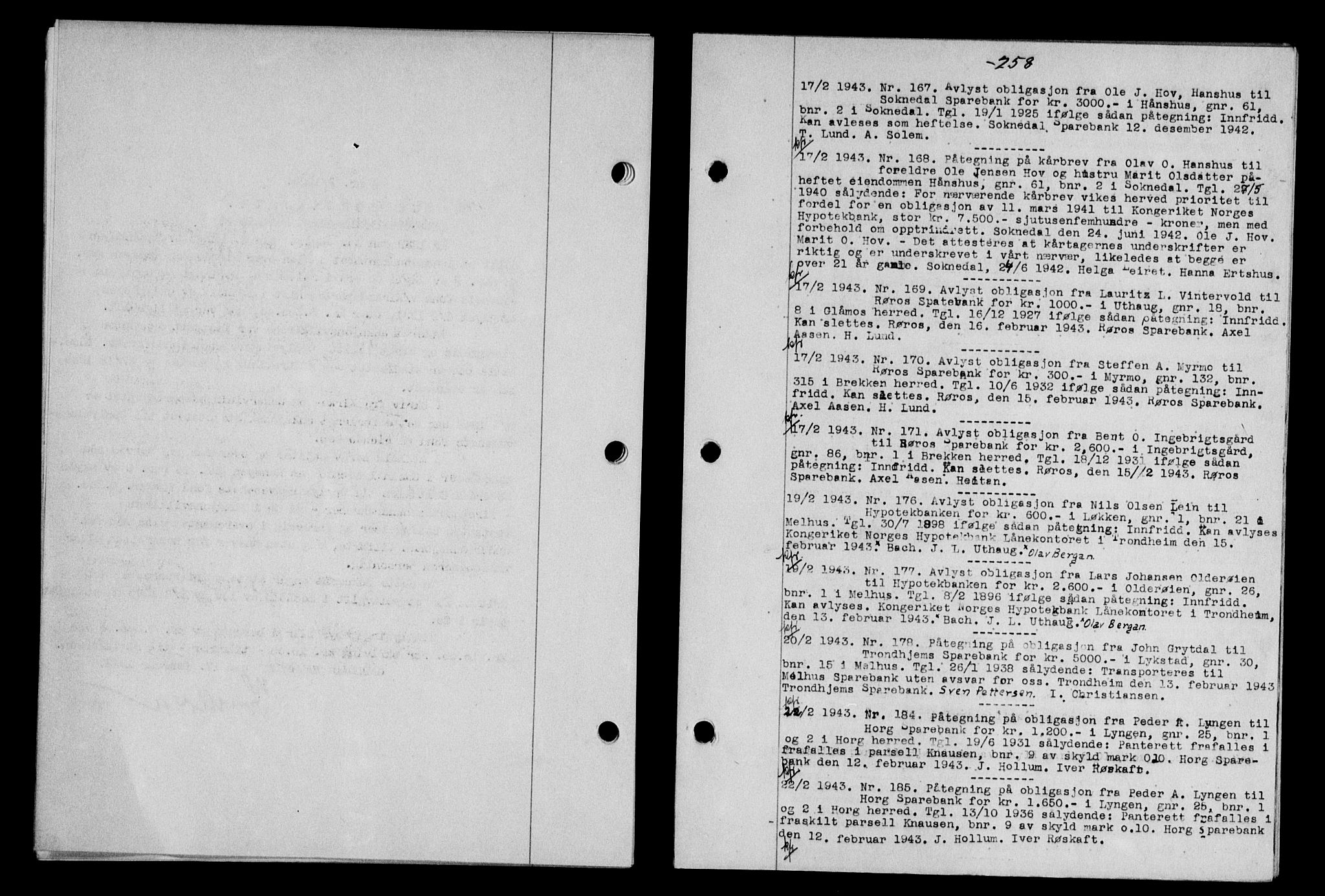 Gauldal sorenskriveri, SAT/A-0014/1/2/2C/L0056: Pantebok nr. 61, 1942-1943, Dagboknr: 167/1943