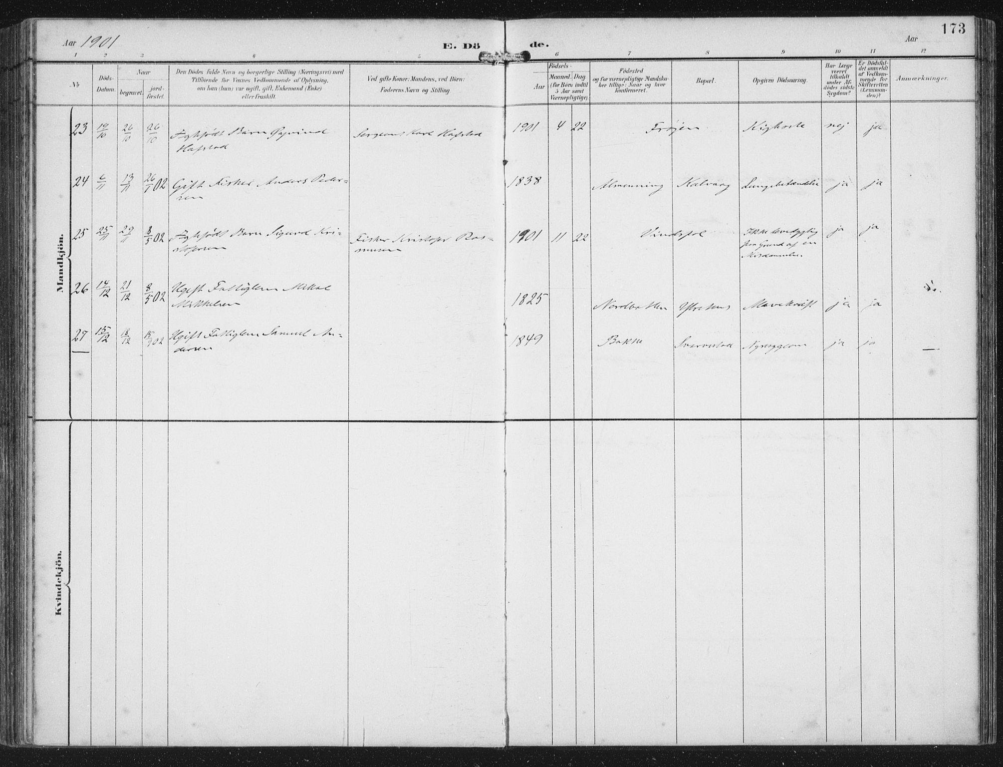 Bremanger sokneprestembete, AV/SAB-A-82201/H/Haa/Haab/L0002: Ministerialbok nr. B  2, 1896-1908, s. 173