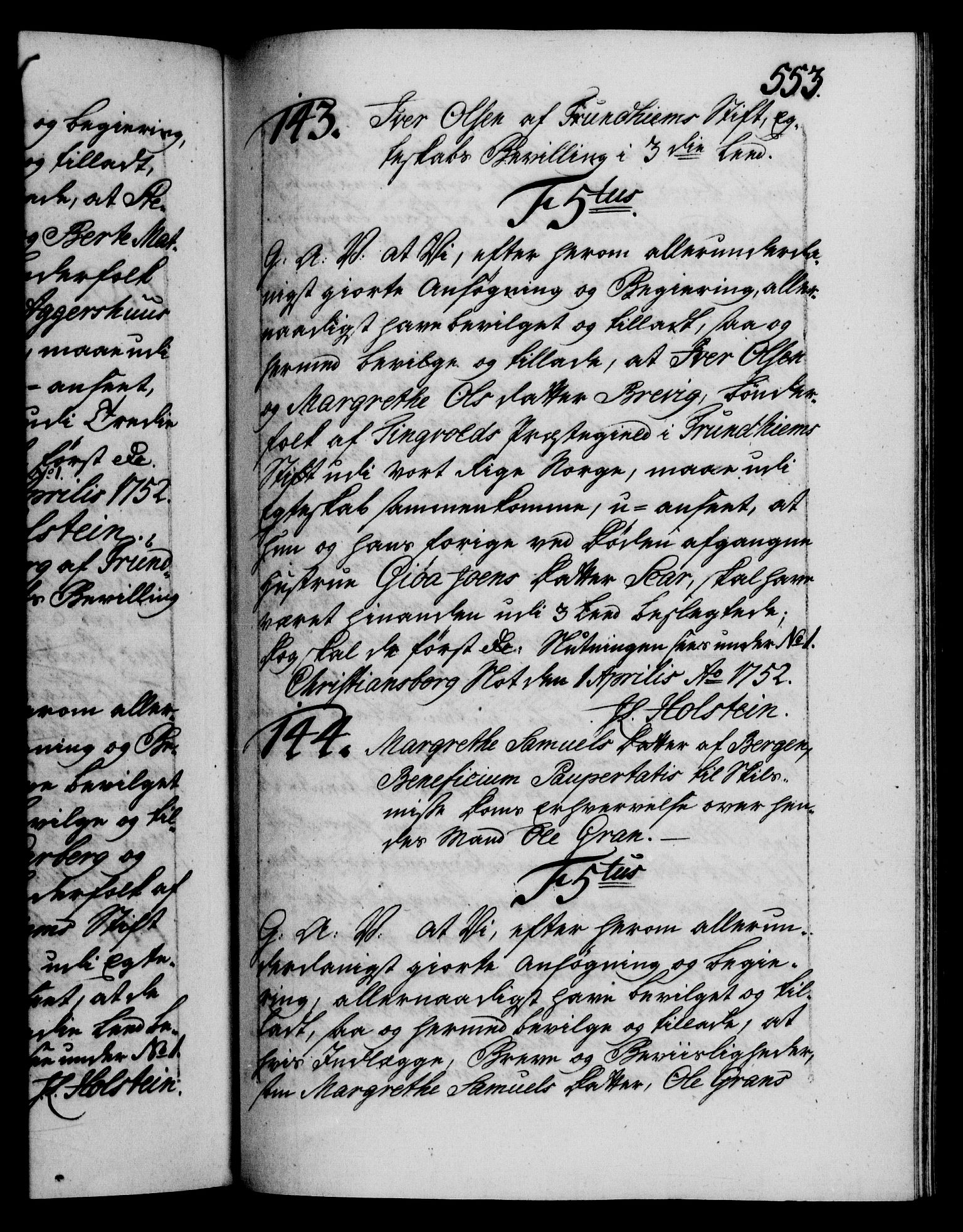 Danske Kanselli 1572-1799, RA/EA-3023/F/Fc/Fca/Fcaa/L0037: Norske registre, 1751-1752, s. 553a