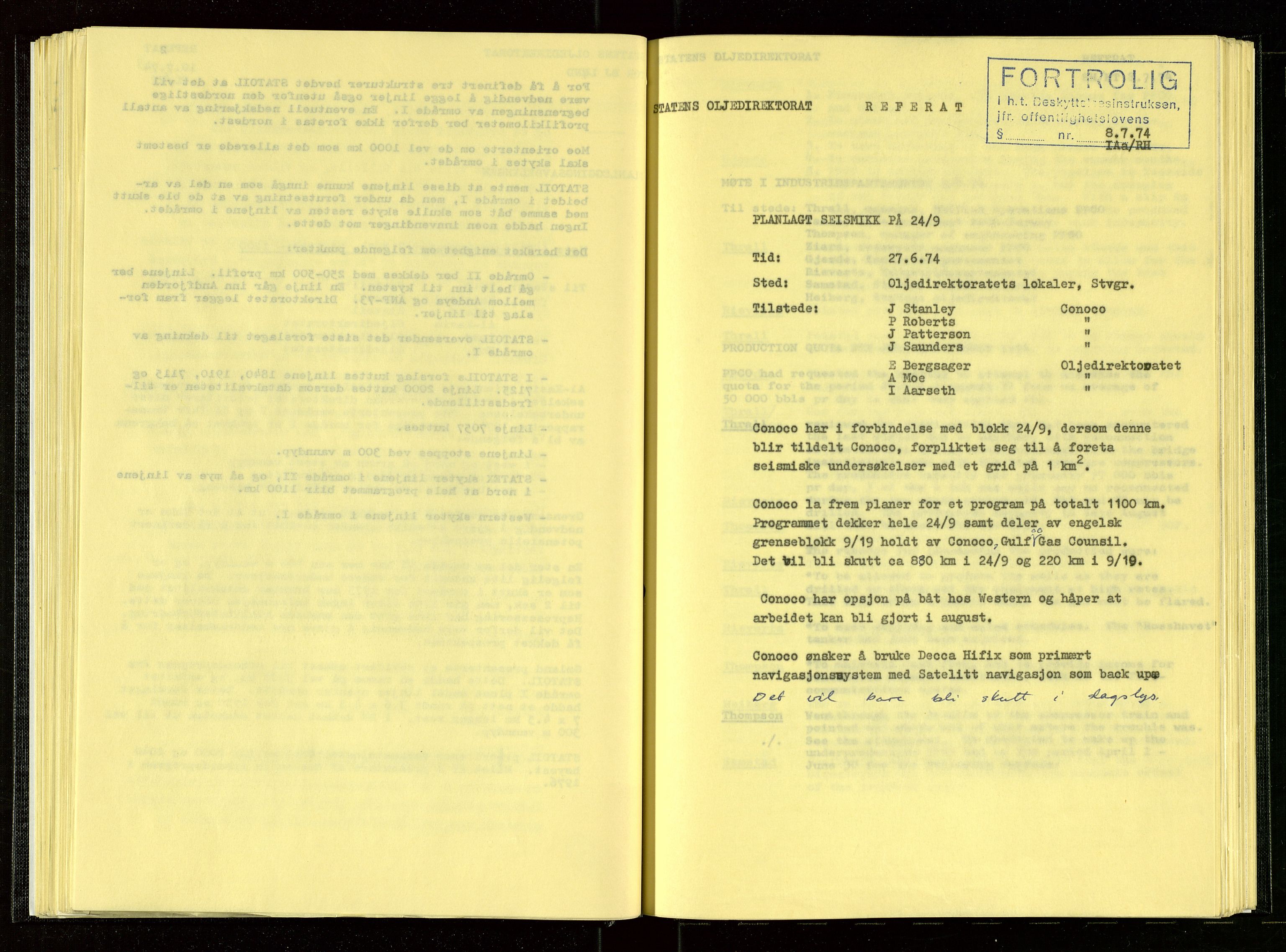 Oljedirektoratet, AV/SAST-A-101366/Aa/L0002: Referatprotokoller, 1974