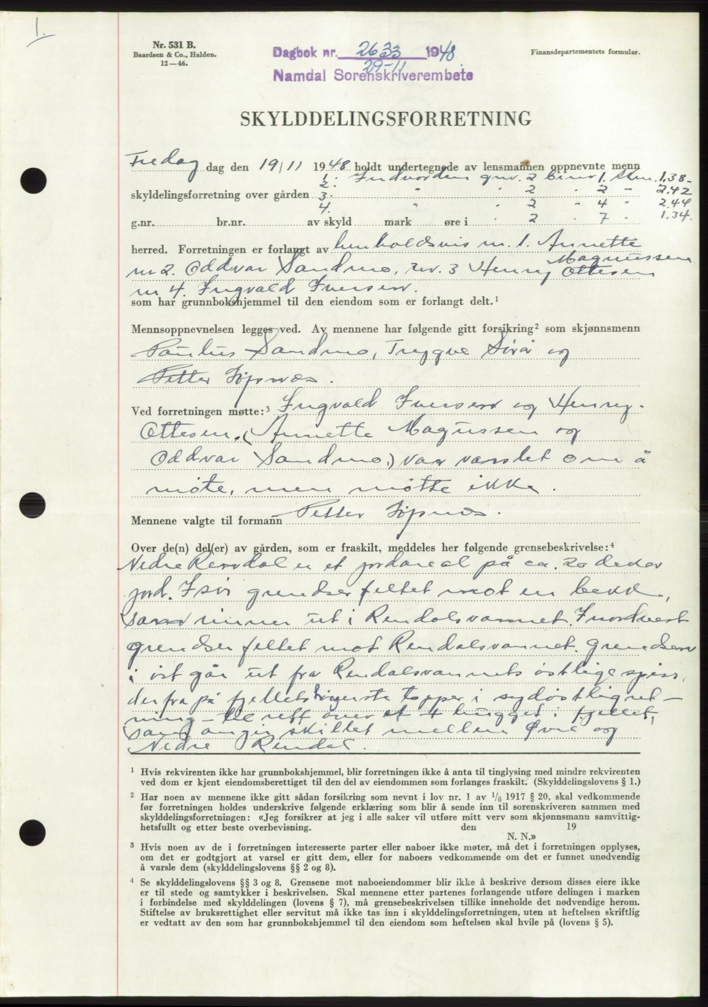 Namdal sorenskriveri, SAT/A-4133/1/2/2C: Pantebok nr. -, 1948-1948, Dagboknr: 2633/1948