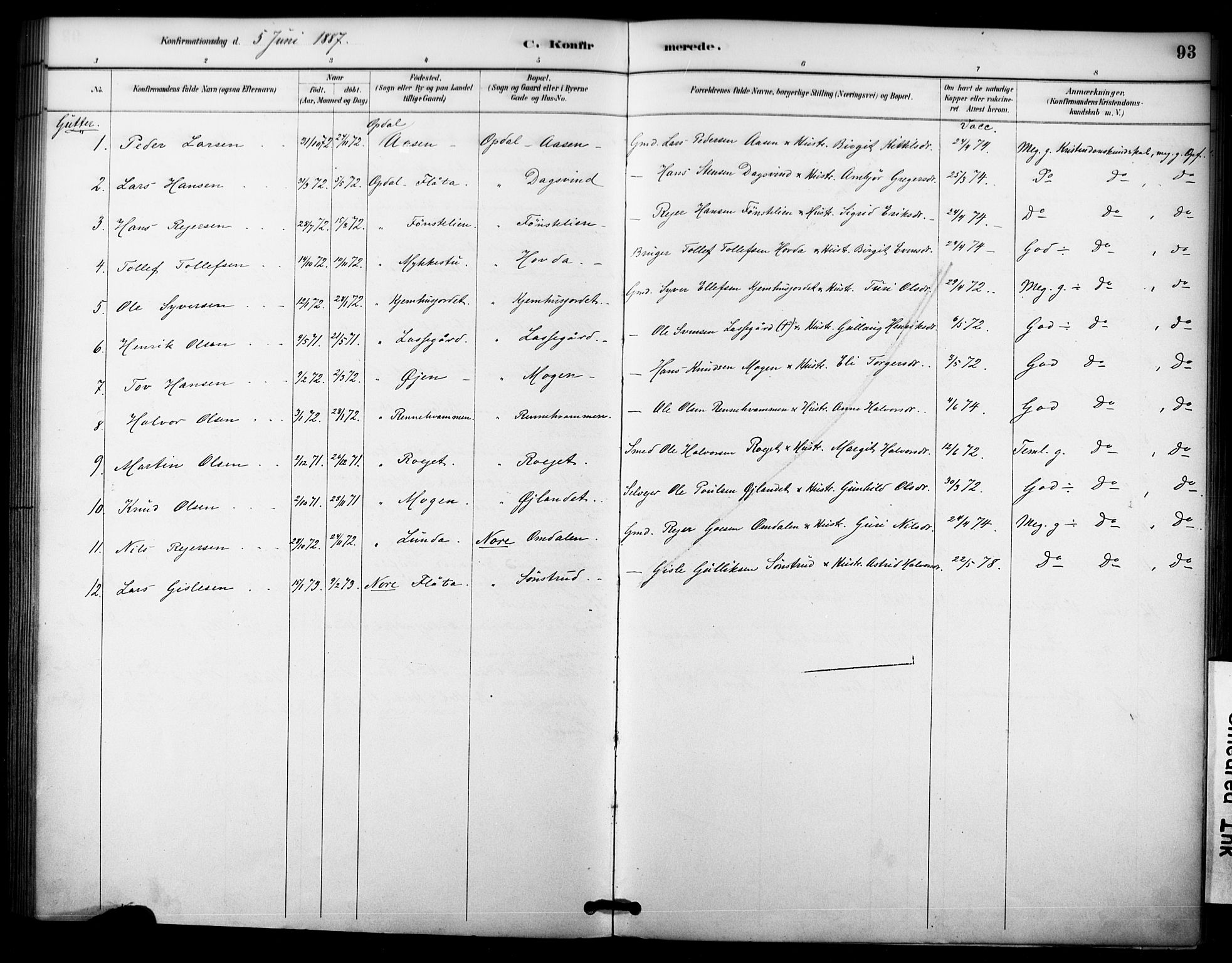 Nore kirkebøker, AV/SAKO-A-238/F/Fc/L0004: Ministerialbok nr. III 4, 1885-1898, s. 93