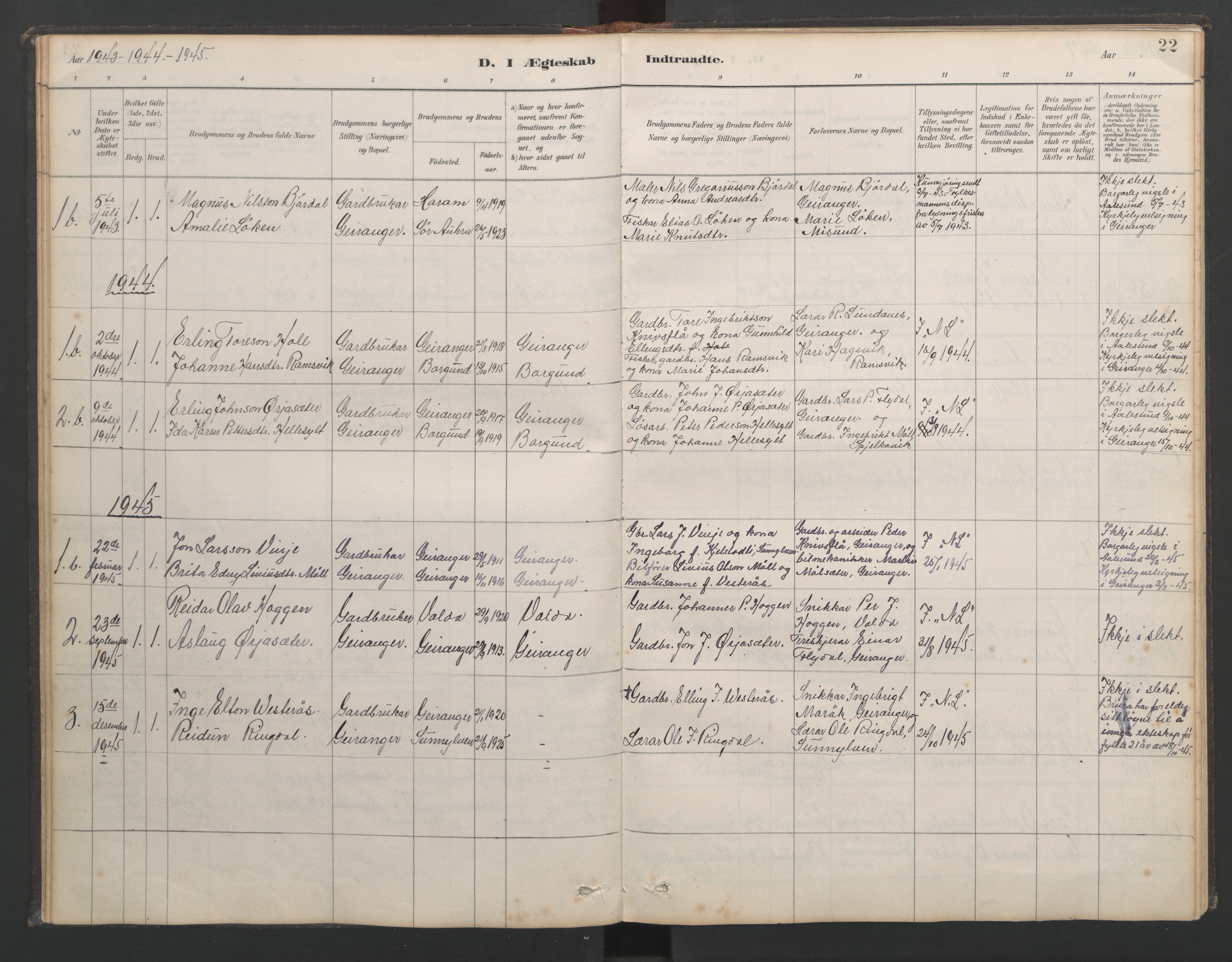 Ministerialprotokoller, klokkerbøker og fødselsregistre - Møre og Romsdal, AV/SAT-A-1454/518/L0237: Klokkerbok nr. 518C04, 1885-1963, s. 22