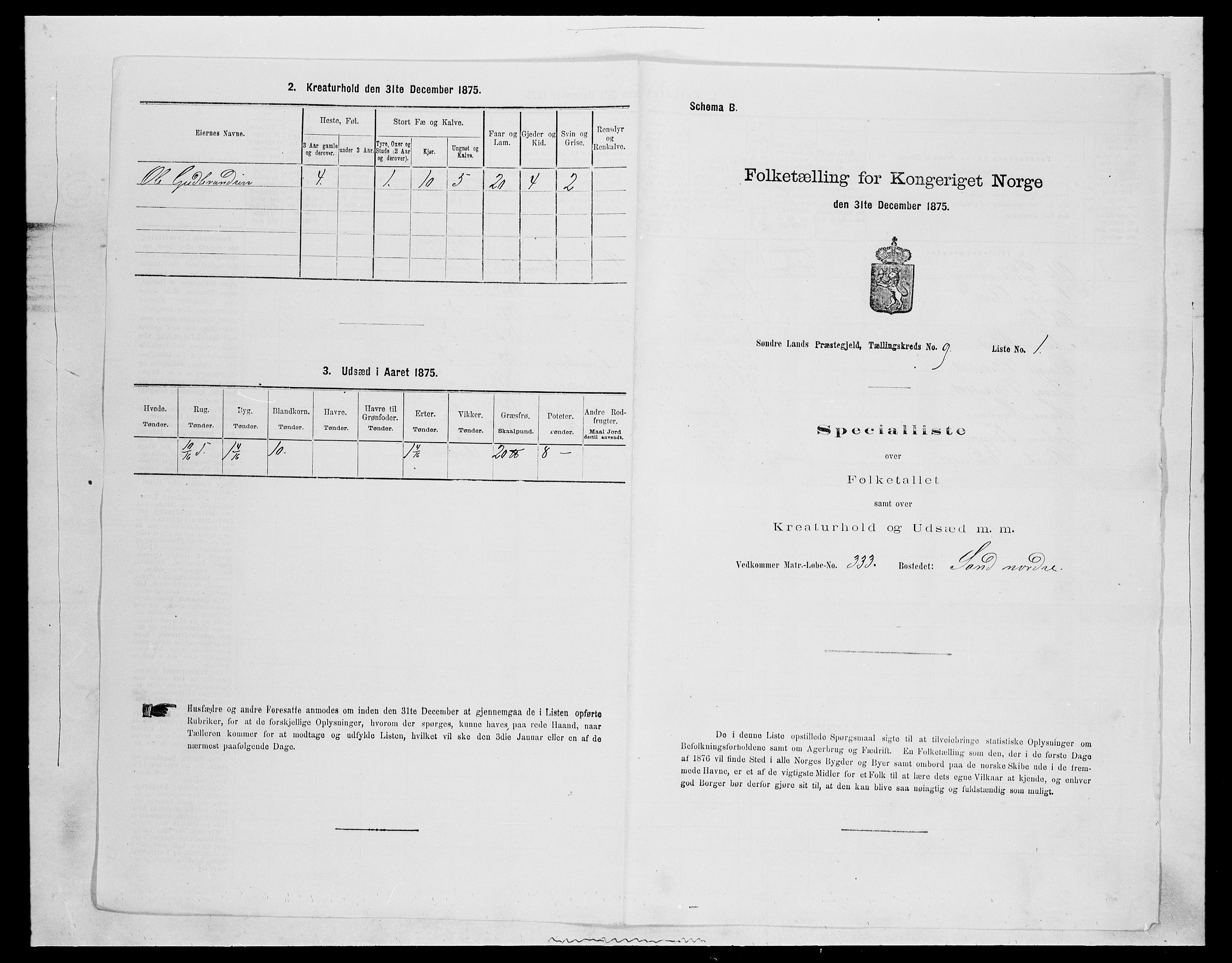 SAH, Folketelling 1875 for 0536P Søndre Land prestegjeld, 1875, s. 1318