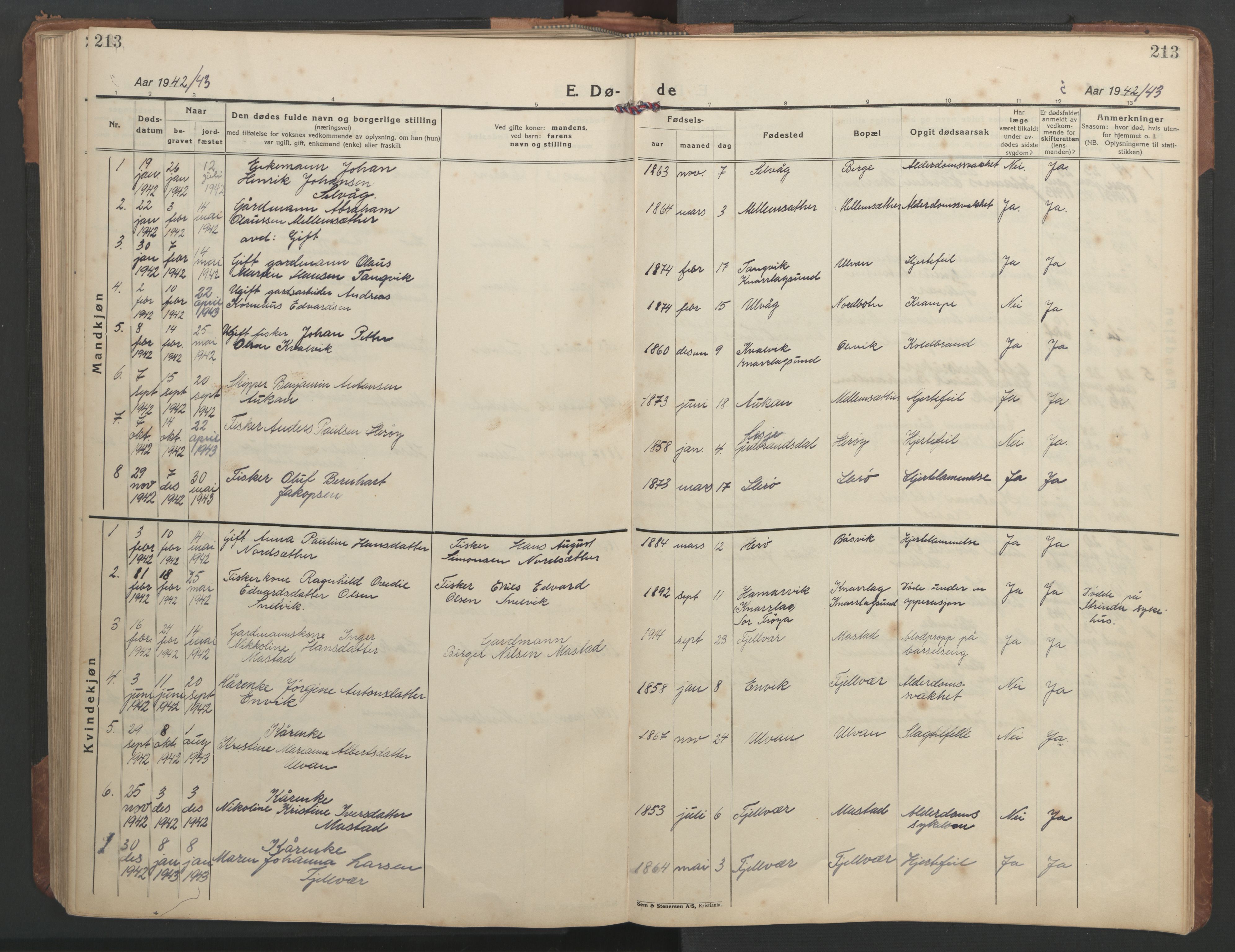 Ministerialprotokoller, klokkerbøker og fødselsregistre - Sør-Trøndelag, SAT/A-1456/638/L0569: Klokkerbok nr. 638C01, 1923-1961, s. 213