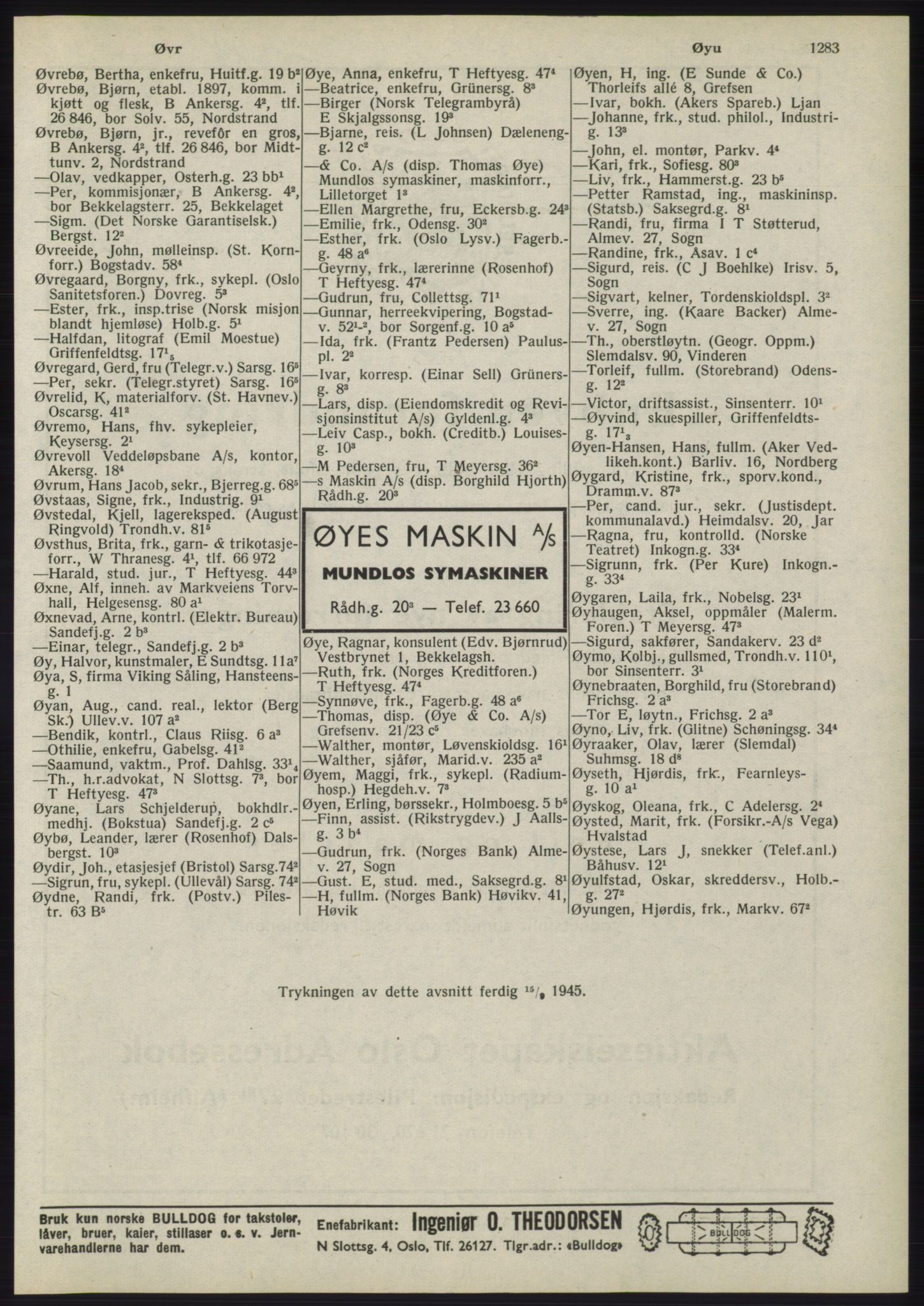 Kristiania/Oslo adressebok, PUBL/-, 1945, s. 1279